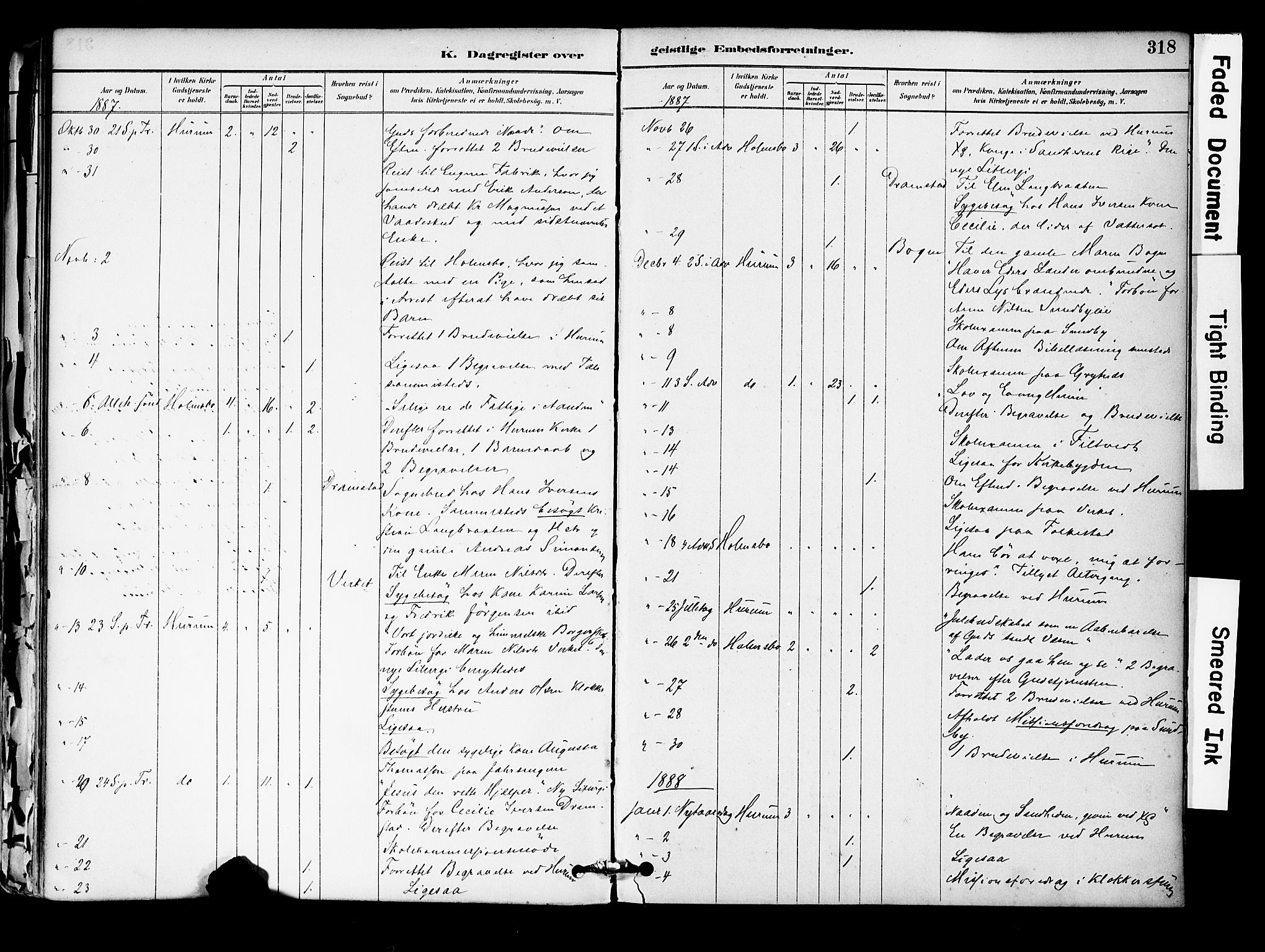 Hurum kirkebøker, SAKO/A-229/F/Fa/L0014: Parish register (official) no. 14, 1882-1895, p. 318