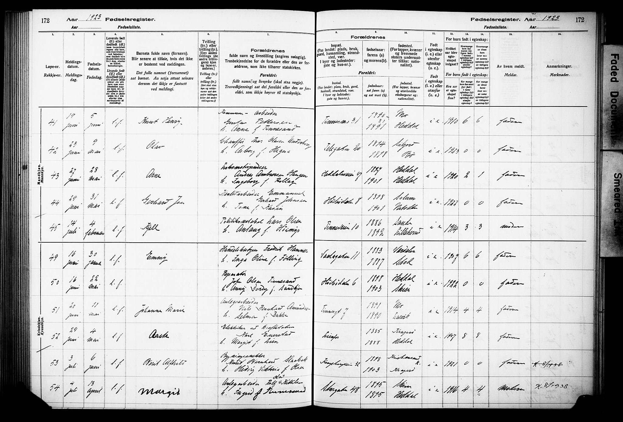 Notodden kirkebøker, AV/SAKO-A-290/J/Ja/L0001: Birth register no. 1, 1916-1924, p. 172