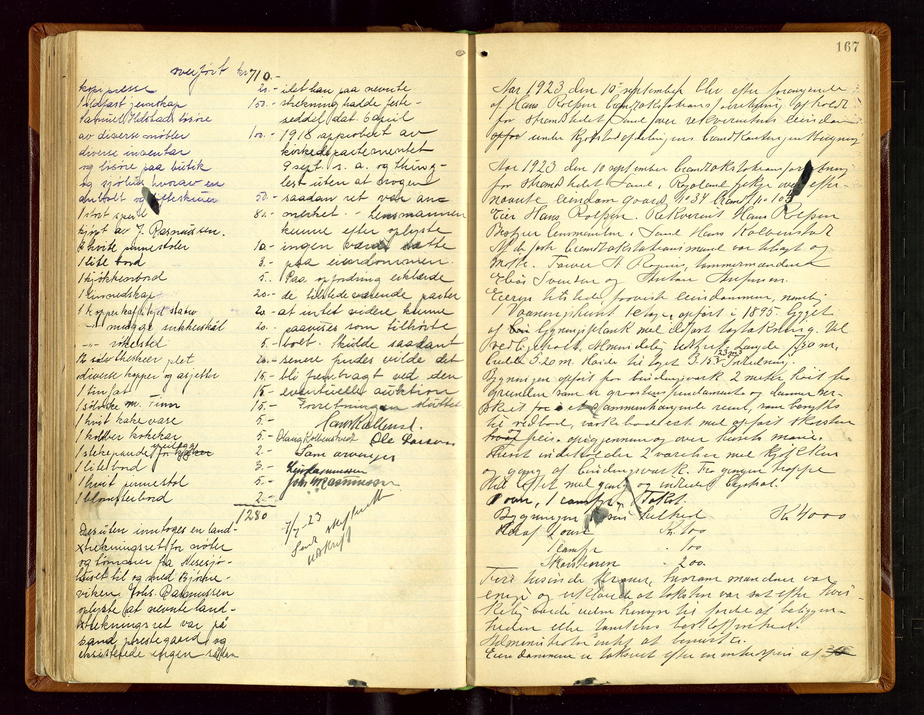 Sand lensmannskontor, AV/SAST-A-100415/Gob/L0003: Branntakstprotokoll, 1893-1936, p. 166b-167a