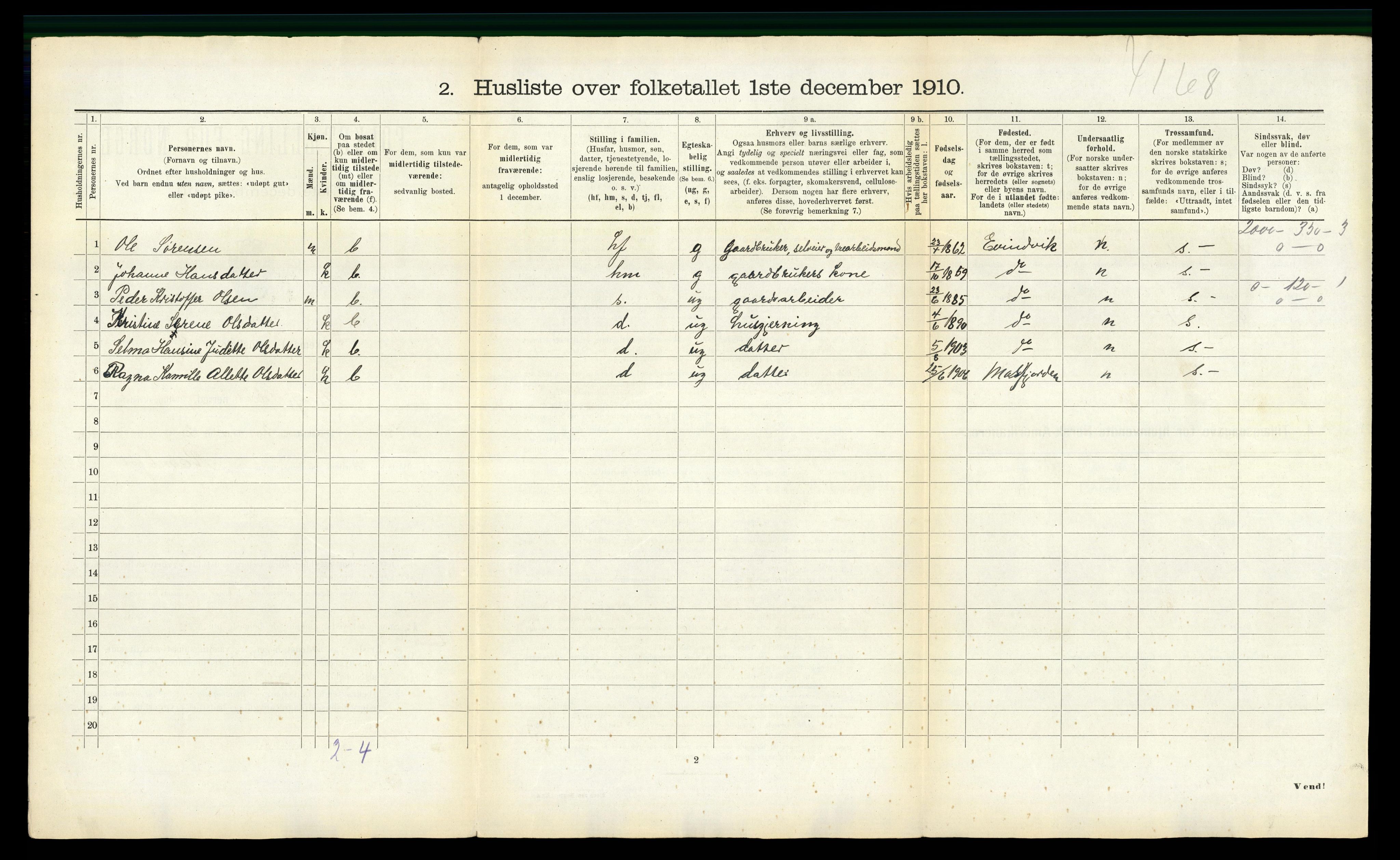 RA, 1910 census for Masfjorden, 1910, p. 57