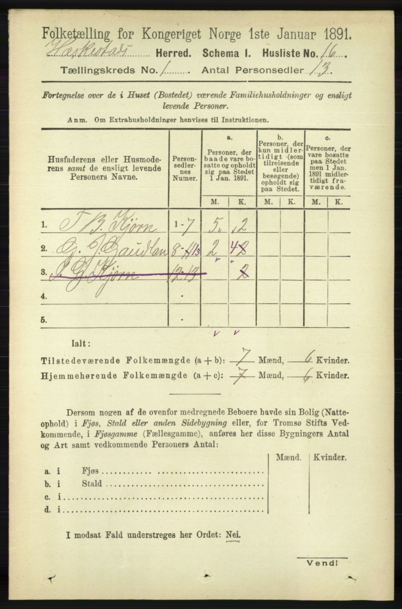 RA, 1891 census for 1113 Heskestad, 1891, p. 34