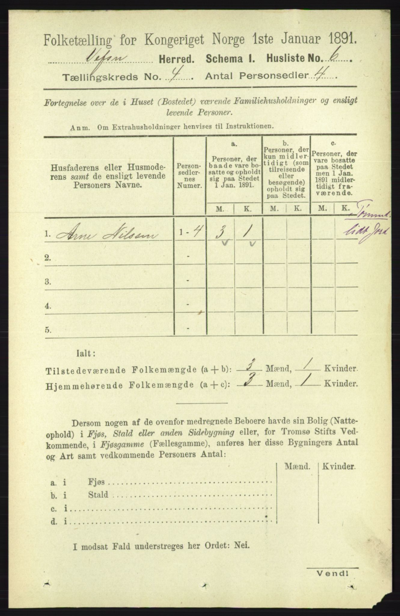 RA, 1891 census for 1824 Vefsn, 1891, p. 1568