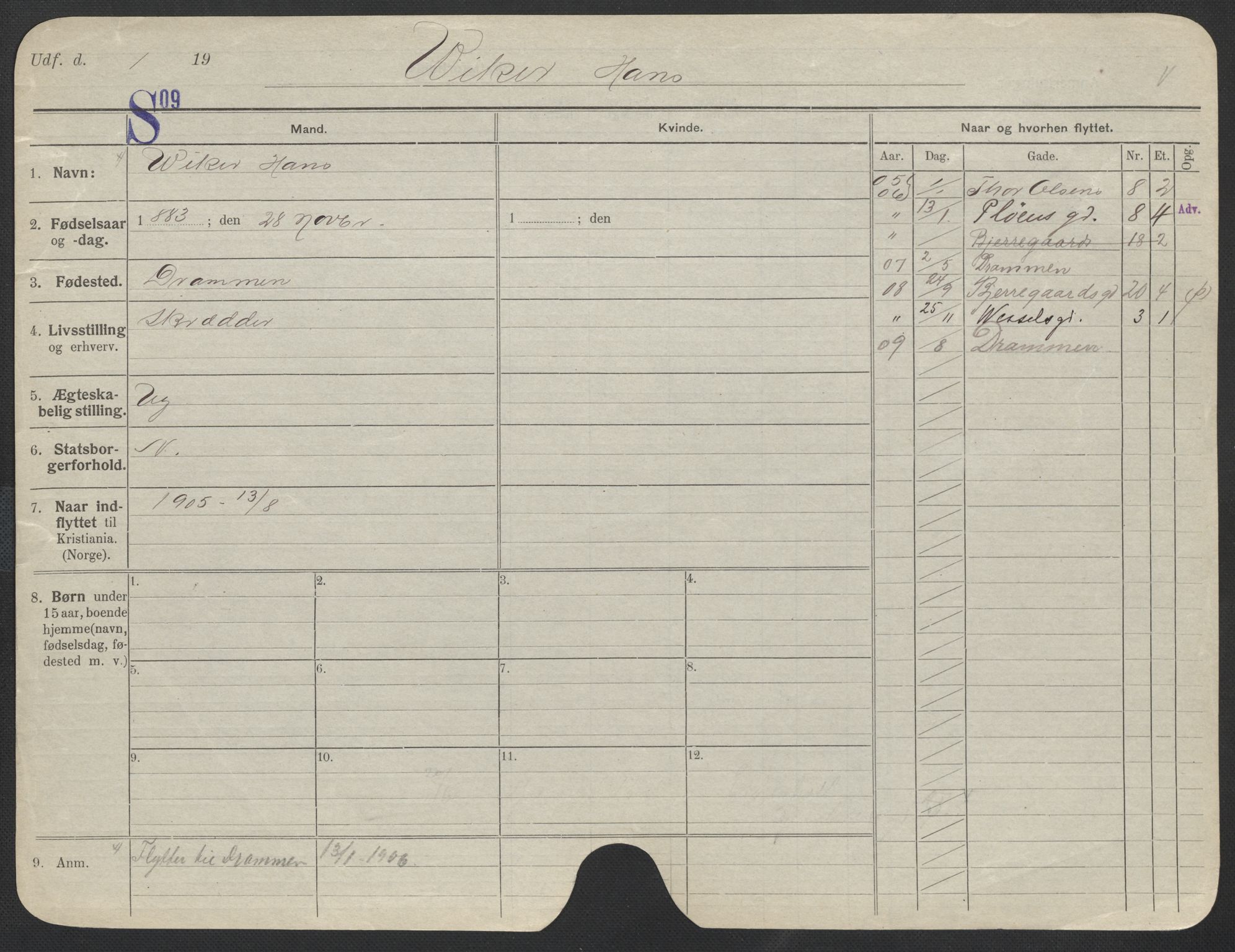 Oslo folkeregister, Registerkort, AV/SAO-A-11715/F/Fa/Fac/L0011: Menn, 1906-1914, p. 830a