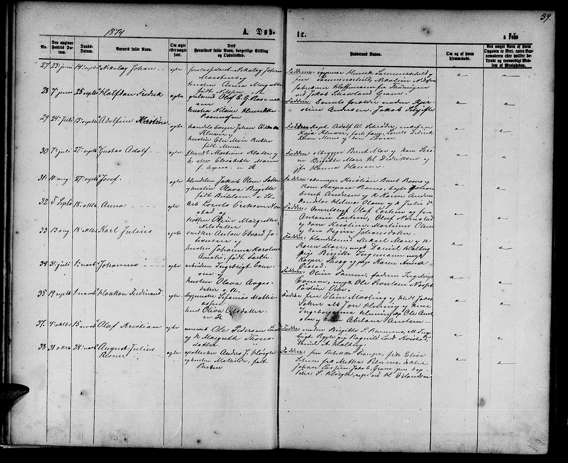 Ministerialprotokoller, klokkerbøker og fødselsregistre - Nord-Trøndelag, SAT/A-1458/739/L0373: Parish register (copy) no. 739C01, 1865-1882, p. 39