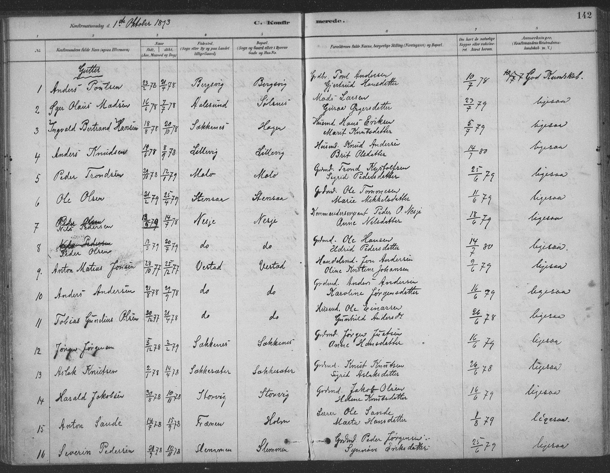 Ministerialprotokoller, klokkerbøker og fødselsregistre - Møre og Romsdal, AV/SAT-A-1454/547/L0604: Parish register (official) no. 547A06, 1878-1906, p. 142