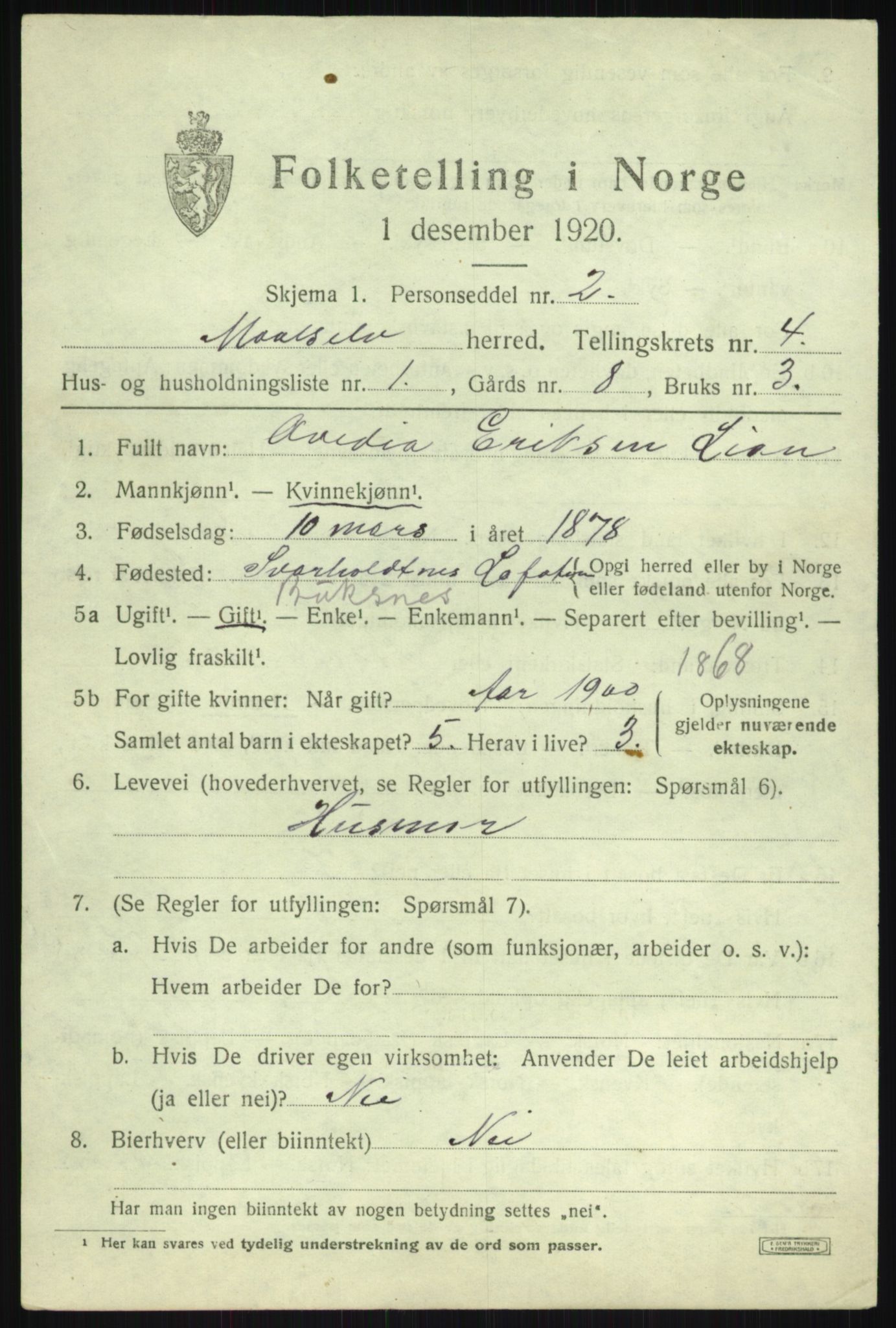 SATØ, 1920 census for Målselv, 1920, p. 2855