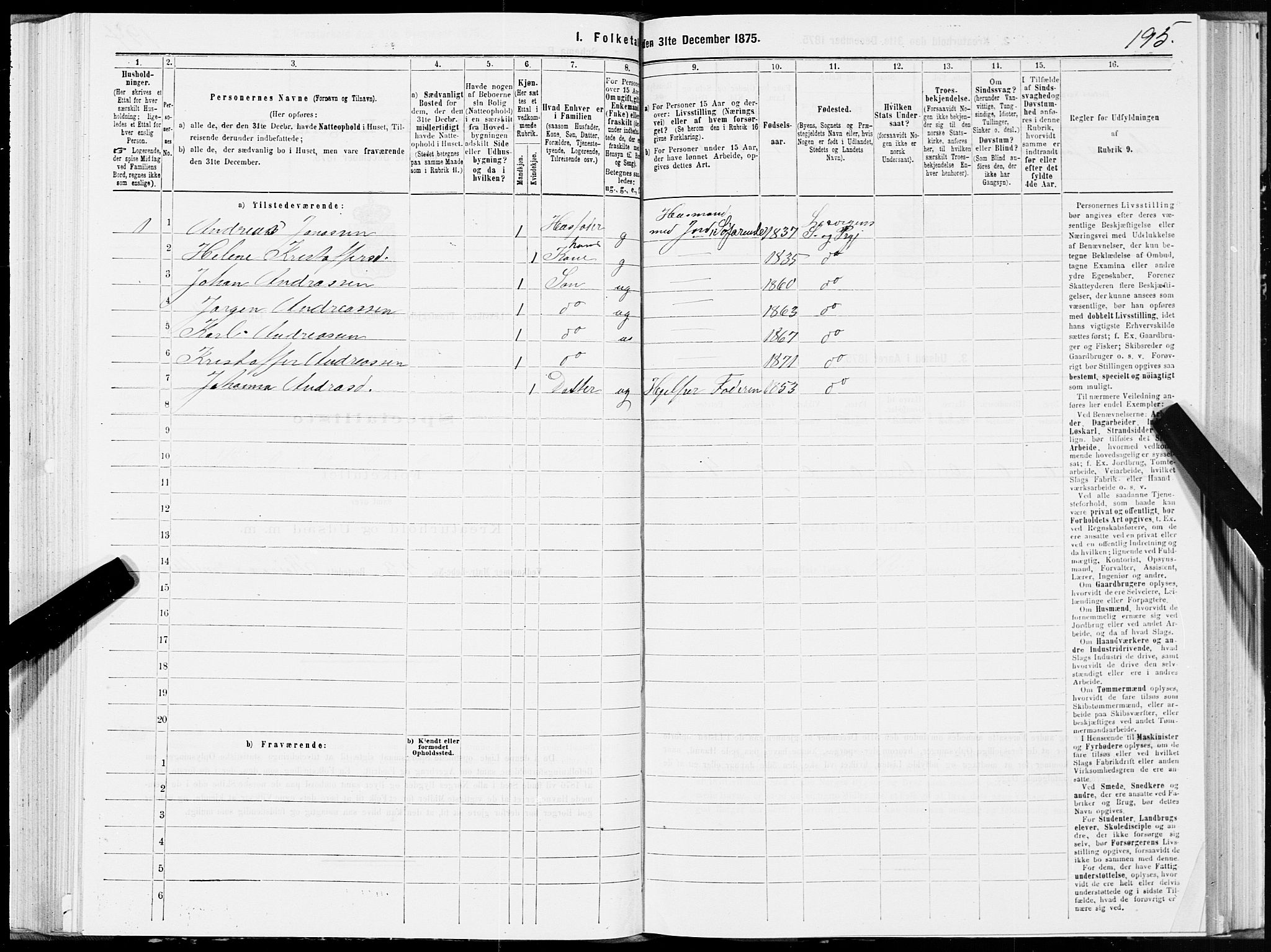 SAT, 1875 census for 1718P Leksvik, 1875, p. 1195