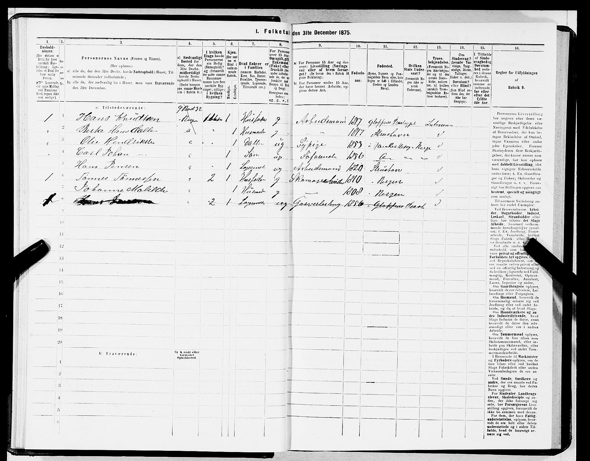 SAB, 1875 census for 1301 Bergen, 1875, p. 1604