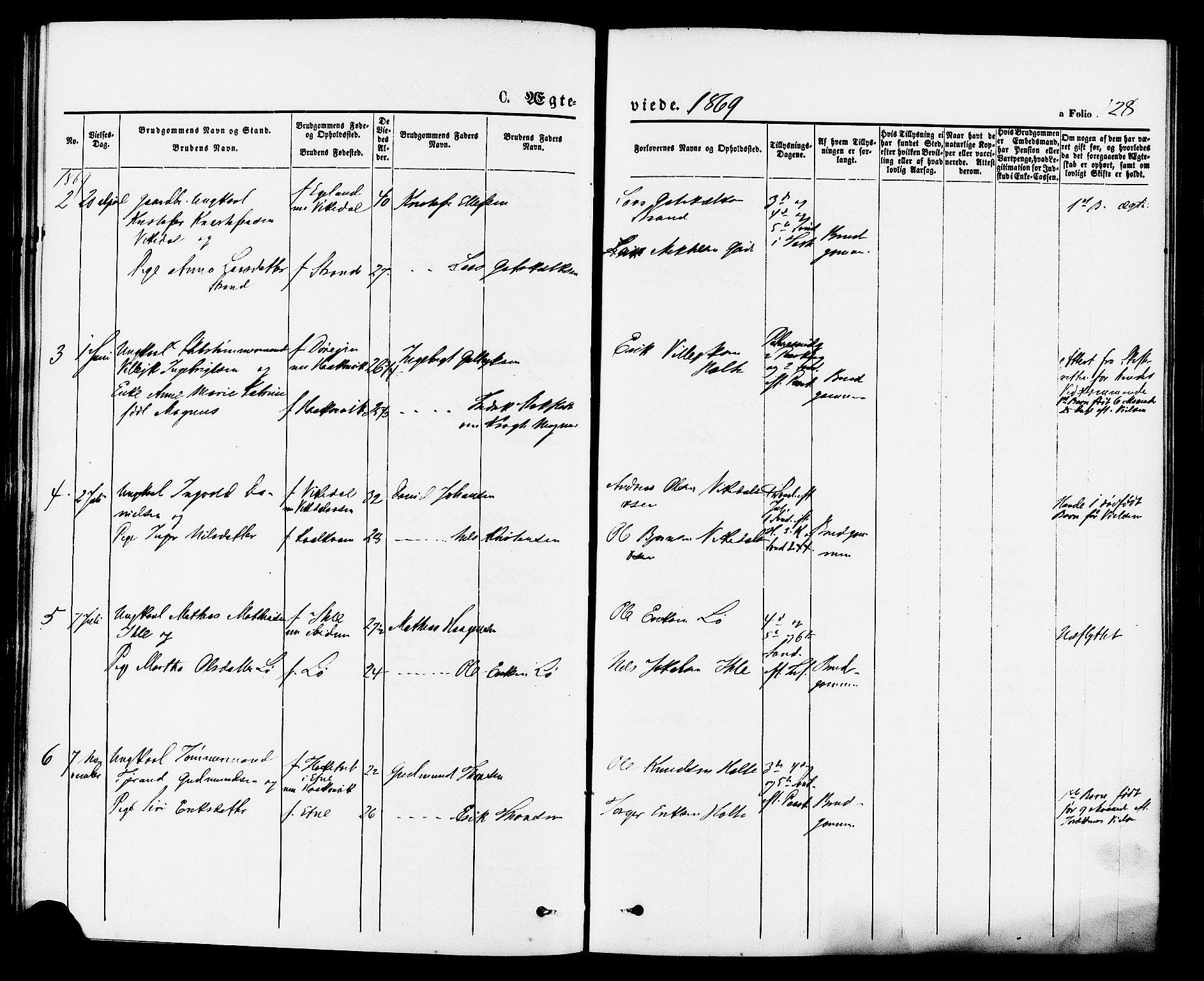 Vikedal sokneprestkontor, SAST/A-101840/01/IV: Parish register (official) no. A 7, 1868-1883, p. 128