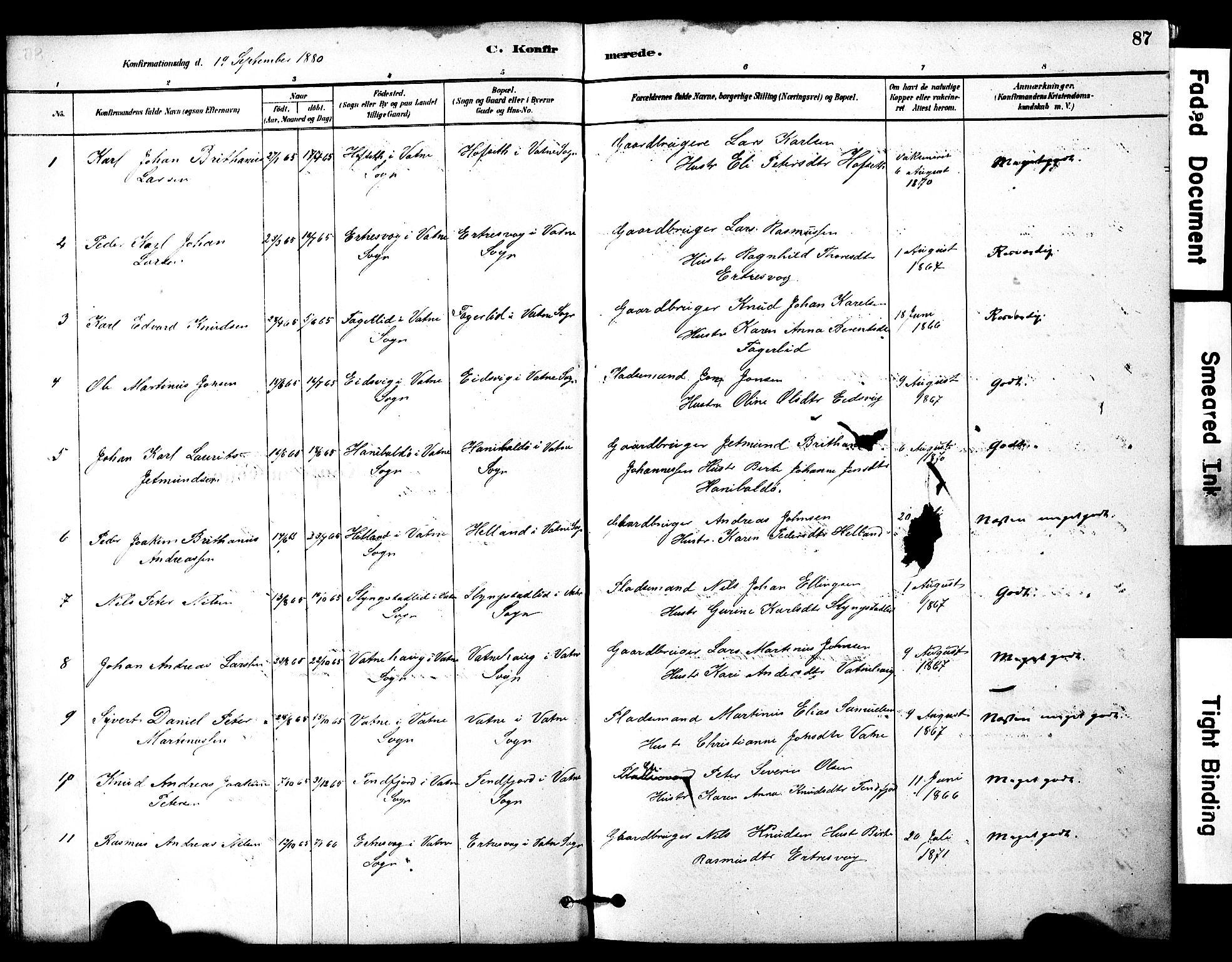 Ministerialprotokoller, klokkerbøker og fødselsregistre - Møre og Romsdal, SAT/A-1454/525/L0374: Parish register (official) no. 525A04, 1880-1899, p. 87