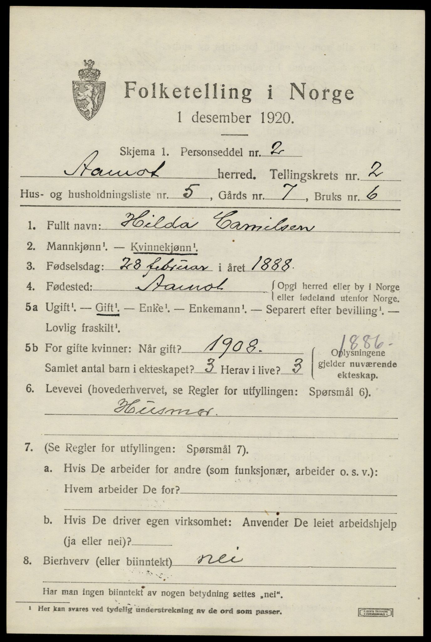 SAH, 1920 census for Åmot, 1920, p. 2109