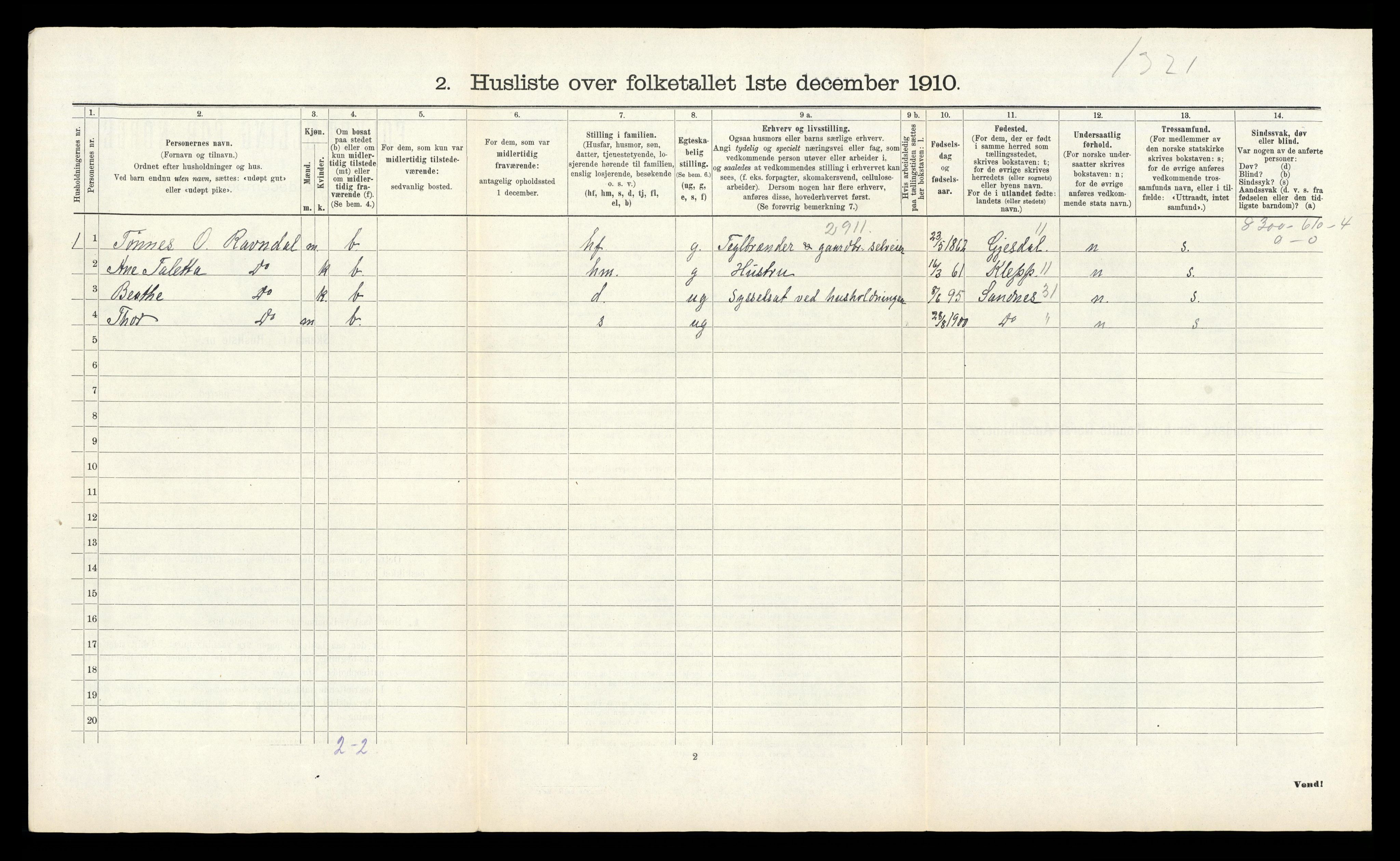 RA, 1910 census for Høyland, 1910, p. 497