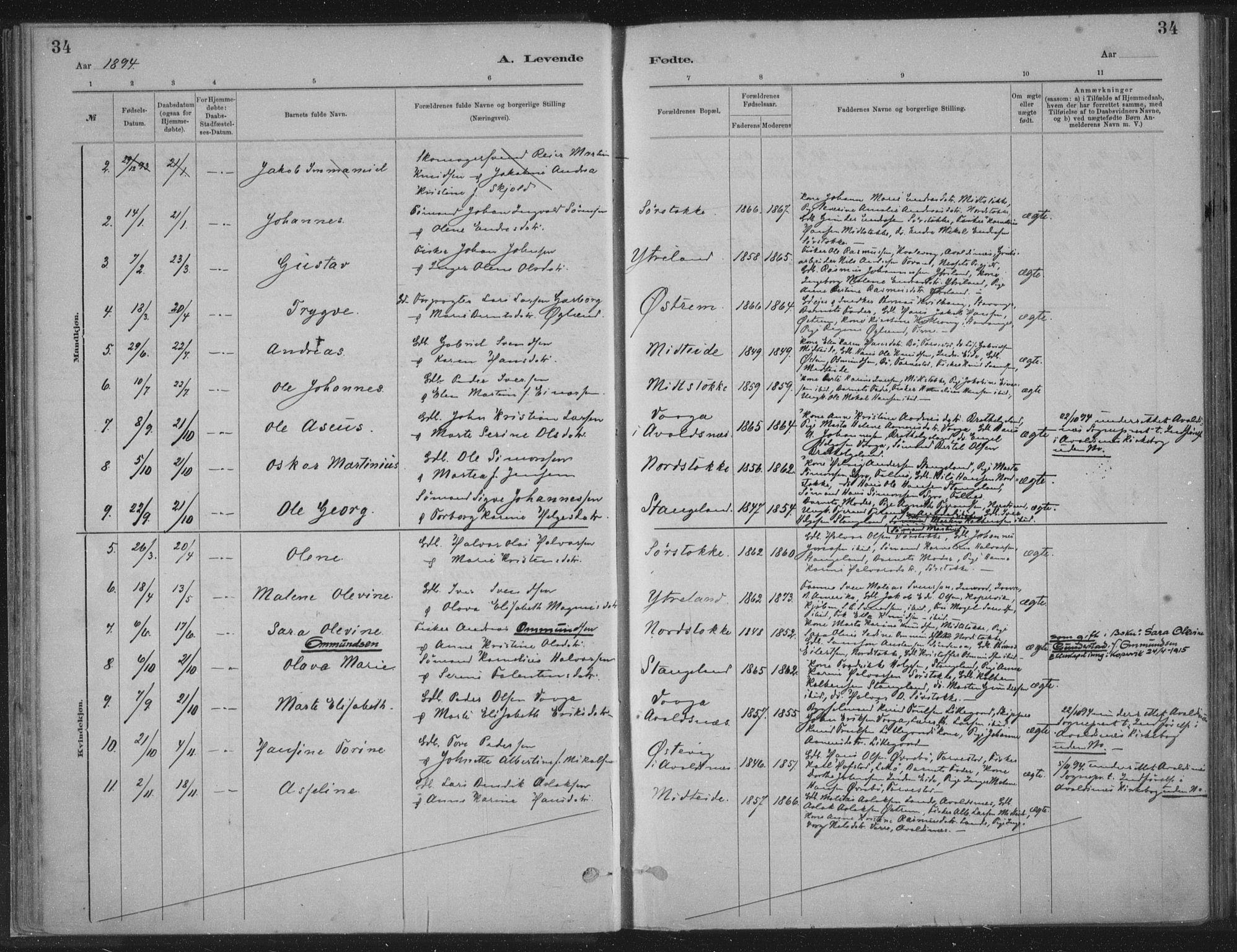 Kopervik sokneprestkontor, AV/SAST-A-101850/H/Ha/Haa/L0002: Parish register (official) no. A 2, 1880-1912, p. 34