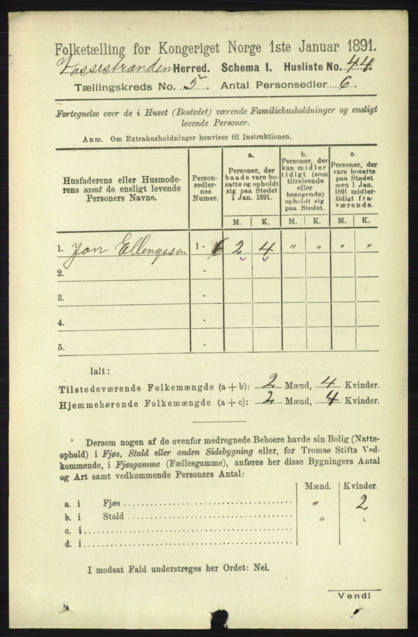 RA, 1891 census for 1236 Vossestrand, 1891, p. 1894