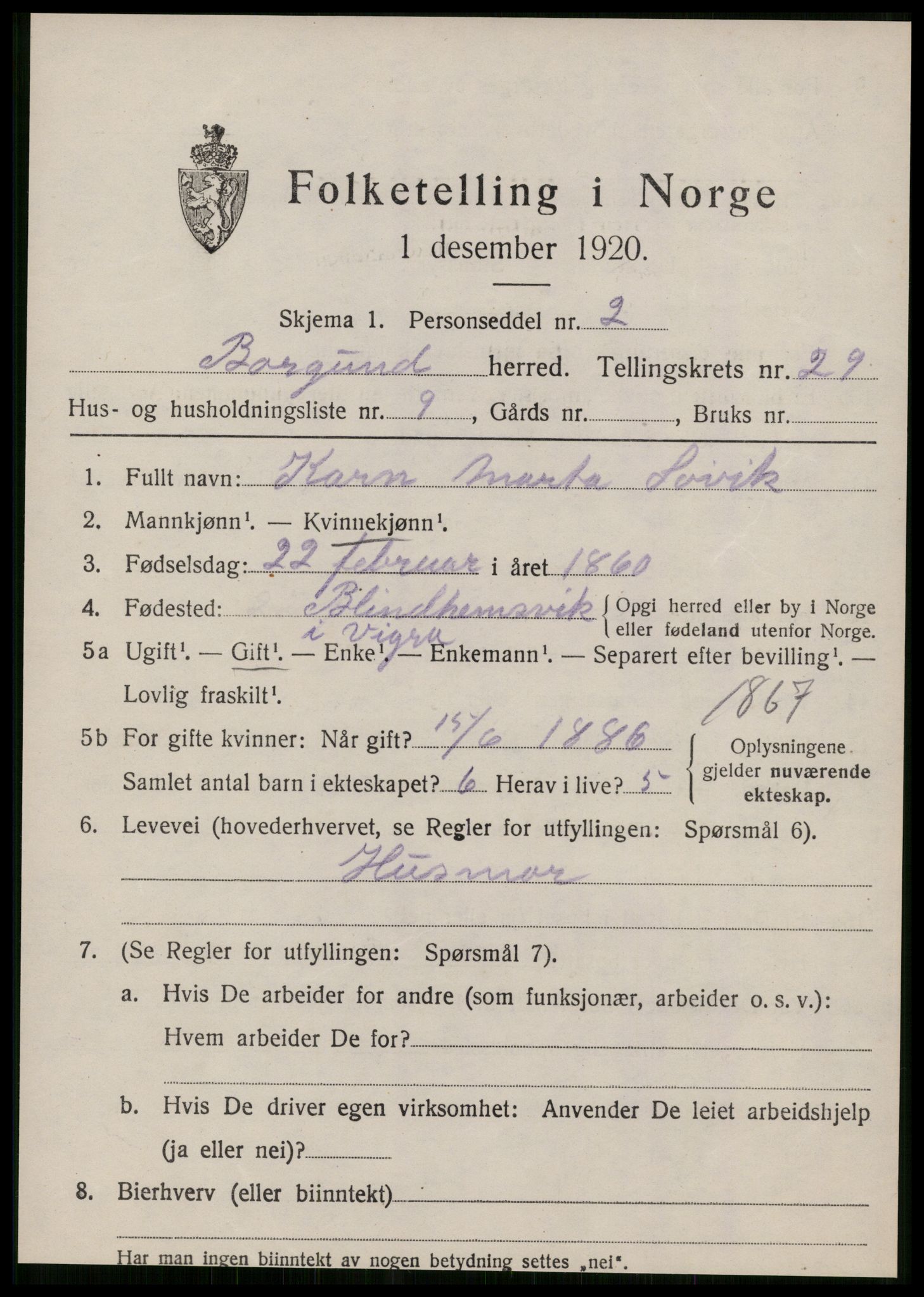 SAT, 1920 census for Borgund, 1920, p. 18746