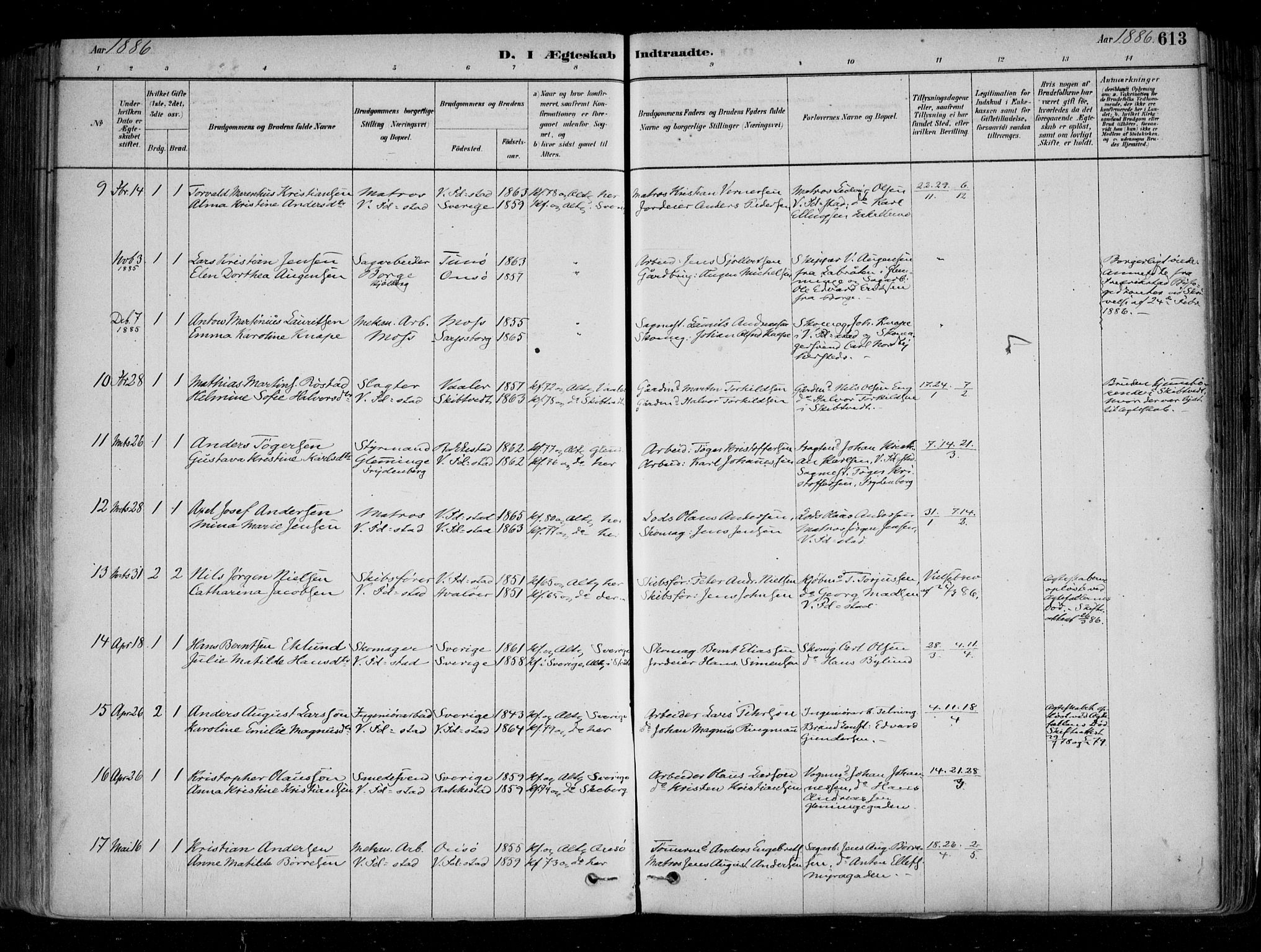 Fredrikstad domkirkes prestekontor Kirkebøker, AV/SAO-A-10906/F/Fa/L0004: Parish register (official) no. 4, 1878-1907, p. 613