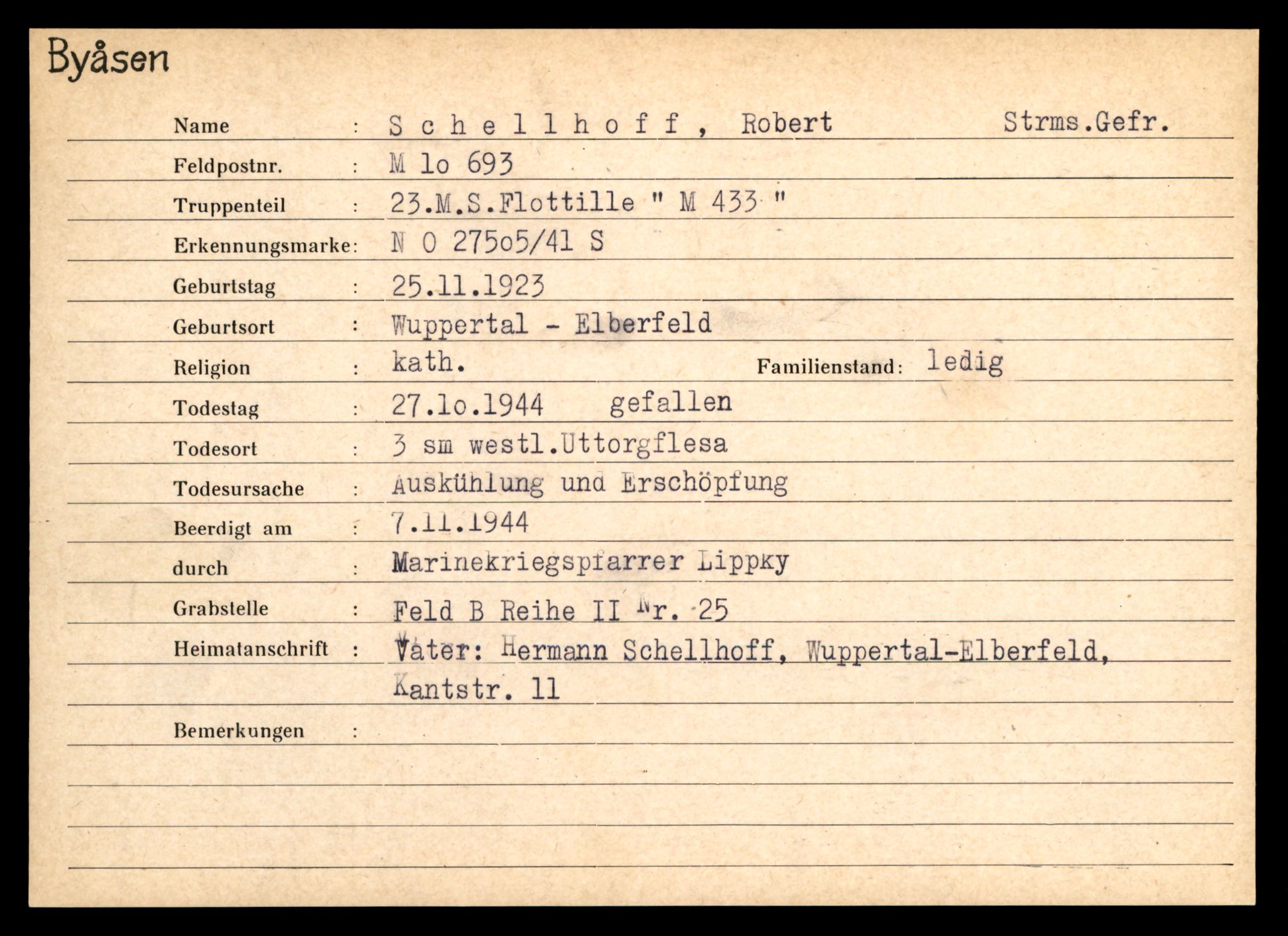 Distriktskontoret for krigsgraver, AV/SAT-A-5030/E/L0004: Kasett/kartotek over tysk Krigskirkegård på Byåsen, 1945, p. 1495