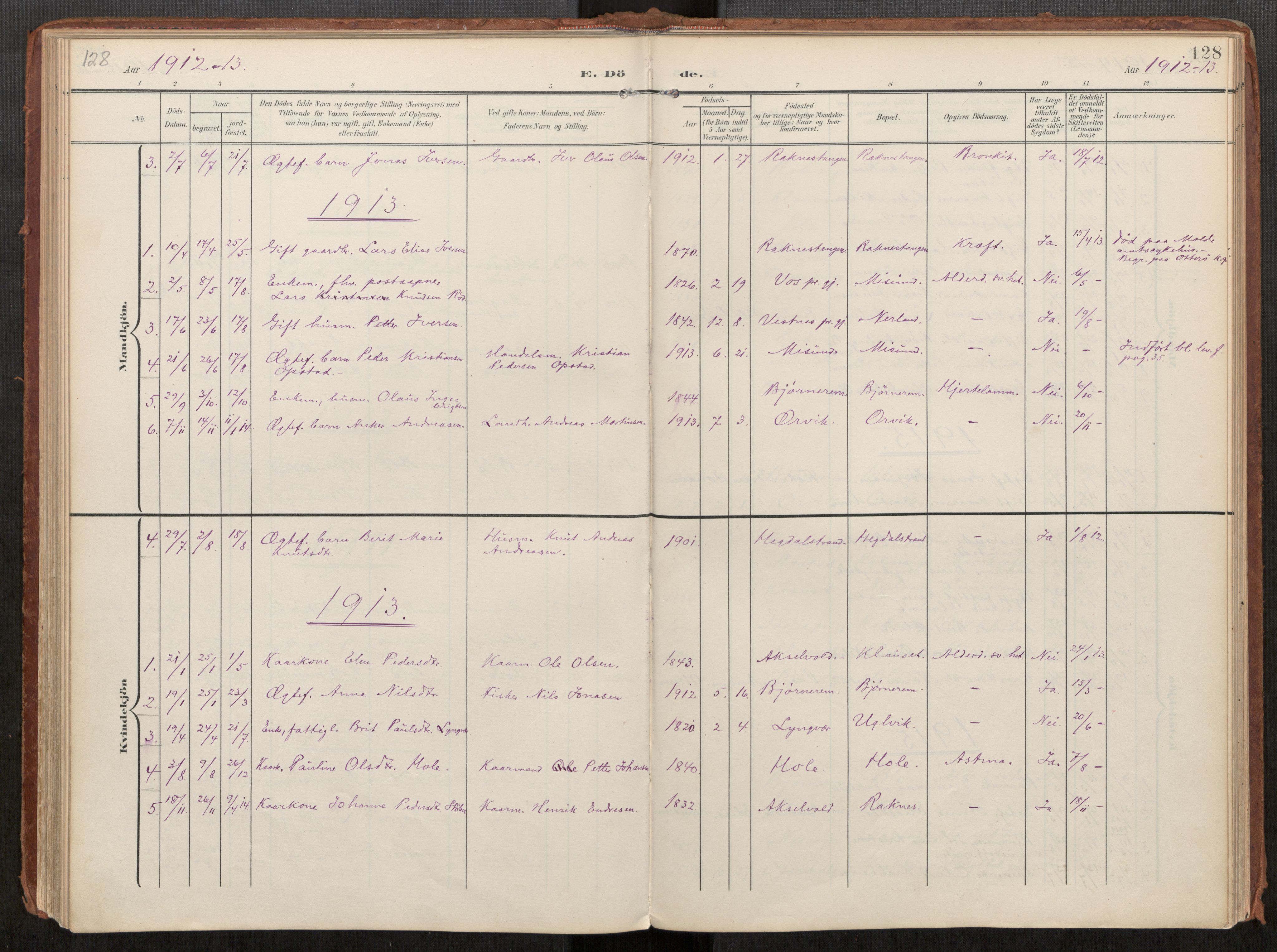 Ministerialprotokoller, klokkerbøker og fødselsregistre - Møre og Romsdal, AV/SAT-A-1454/563/L0740: Parish register (official) no. 563A02, 1903-1923, p. 128