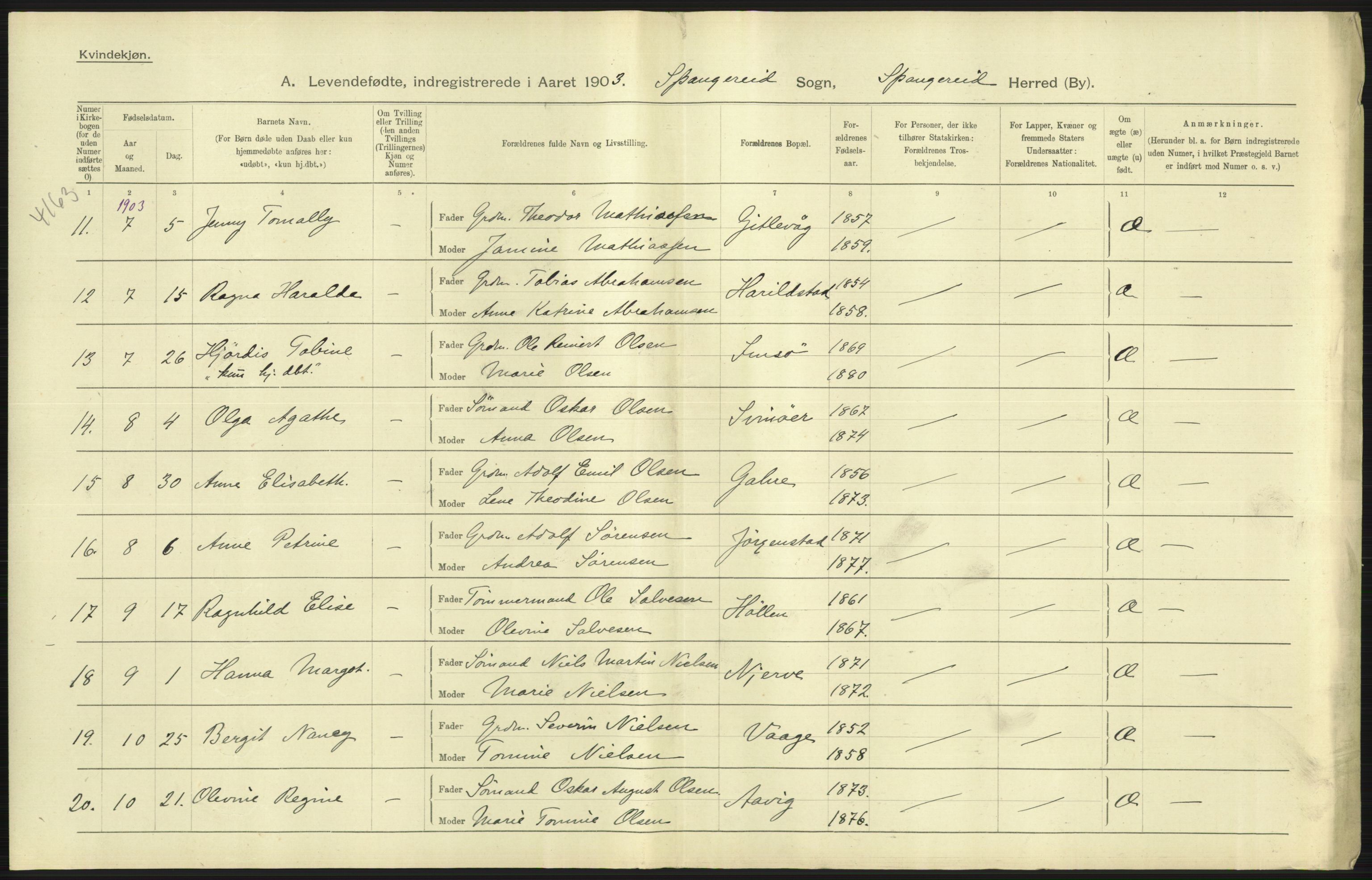 Statistisk sentralbyrå, Sosiodemografiske emner, Befolkning, AV/RA-S-2228/D/Df/Dfa/Dfaa/L0011: Lister og Mandal amt: Fødte, gifte, døde, 1903, p. 101