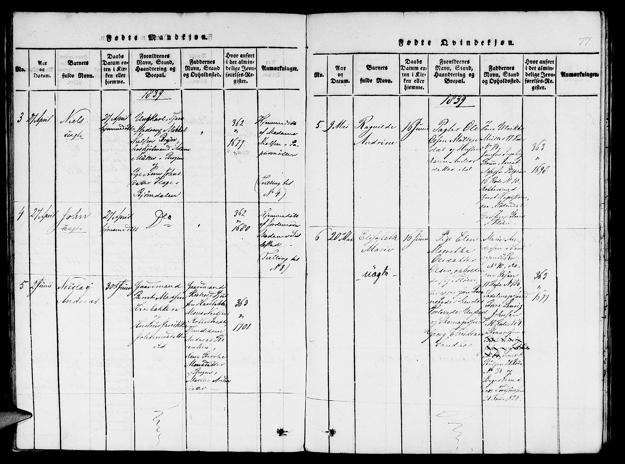 St. Jørgens hospital og Årstad sokneprestembete, AV/SAB-A-99934: Parish register (copy) no. A 1, 1816-1843, p. 77