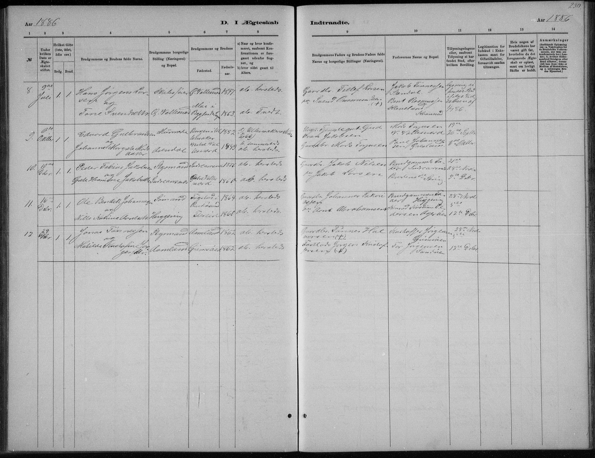 Høvåg sokneprestkontor, SAK/1111-0025/F/Fb/L0004: Parish register (copy) no. B 4, 1883-1898, p. 230