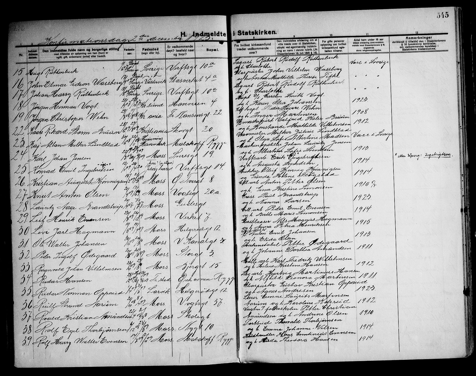 Moss prestekontor Kirkebøker, AV/SAO-A-2003/F/Fb/L0005: Parish register (official) no. II 5, 1913-1923, p. 545