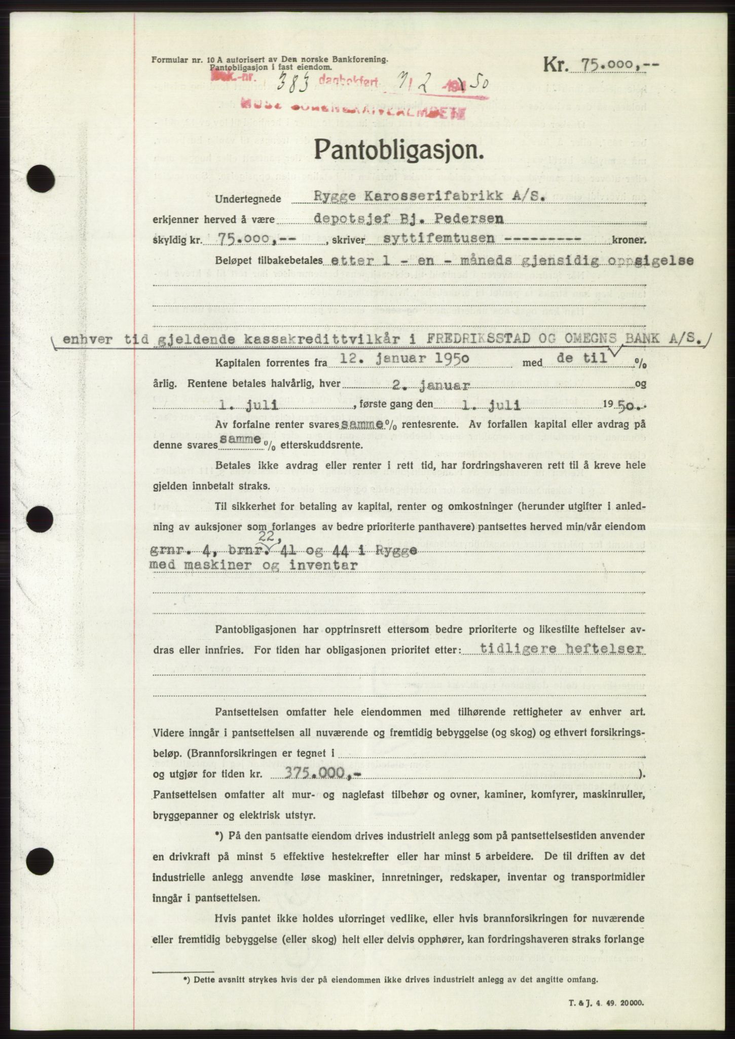 Moss sorenskriveri, SAO/A-10168: Mortgage book no. B23, 1949-1950, Diary no: : 383/1950