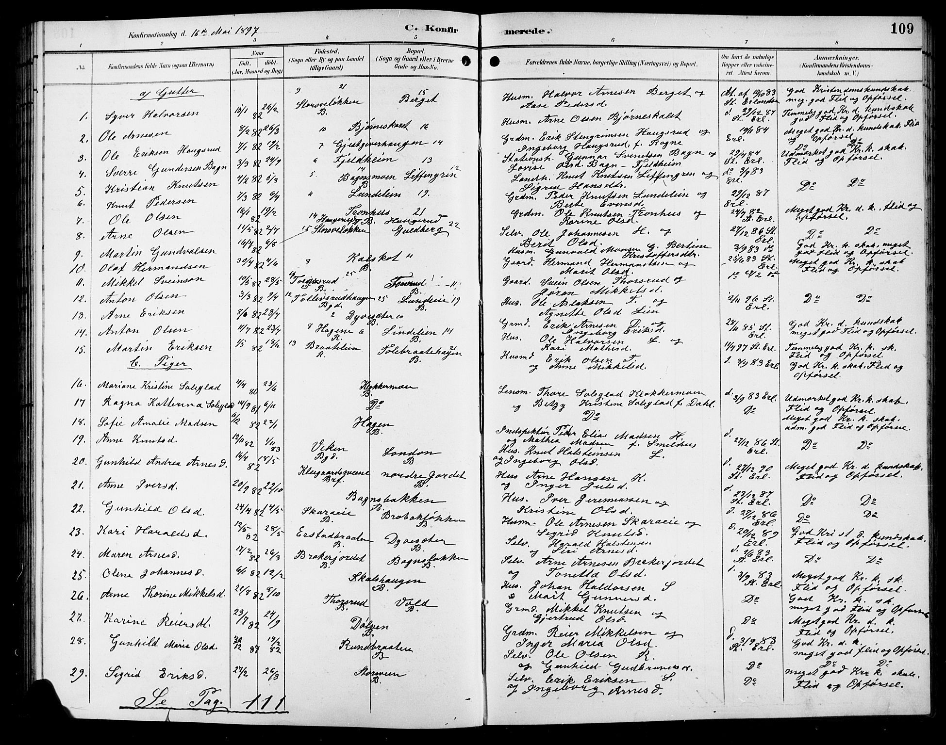 Sør-Aurdal prestekontor, SAH/PREST-128/H/Ha/Hab/L0009: Parish register (copy) no. 9, 1894-1924, p. 109