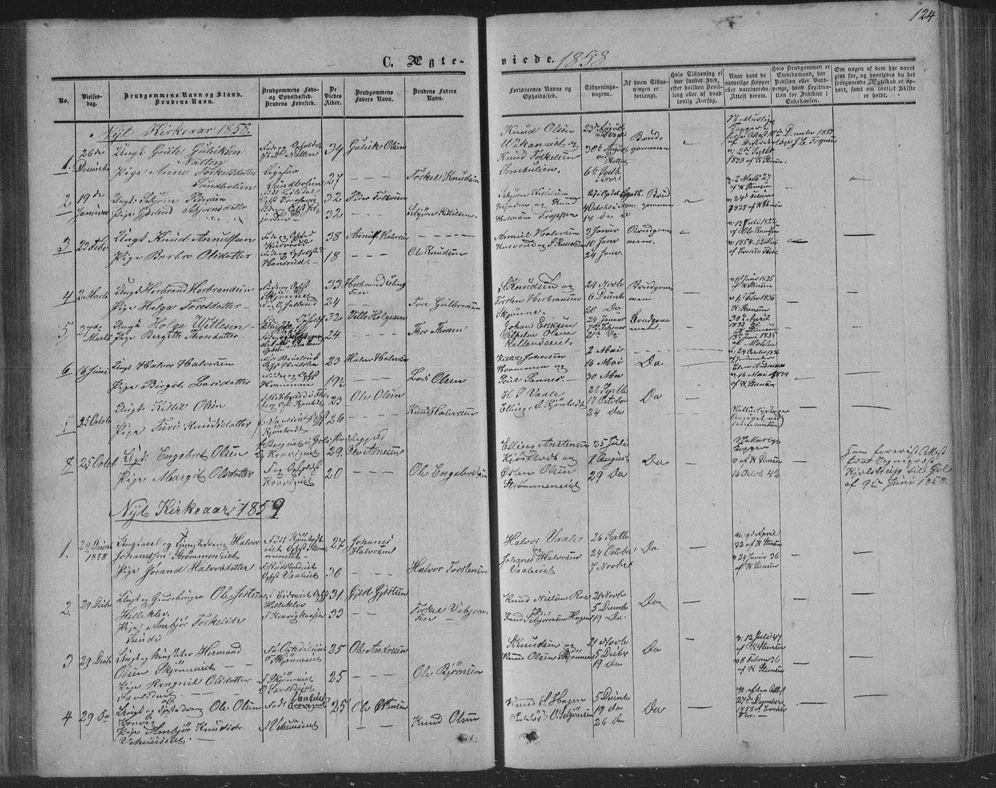 Nore kirkebøker, SAKO/A-238/F/Fa/L0002: Parish register (official) no. I 2, 1856-1871, p. 124