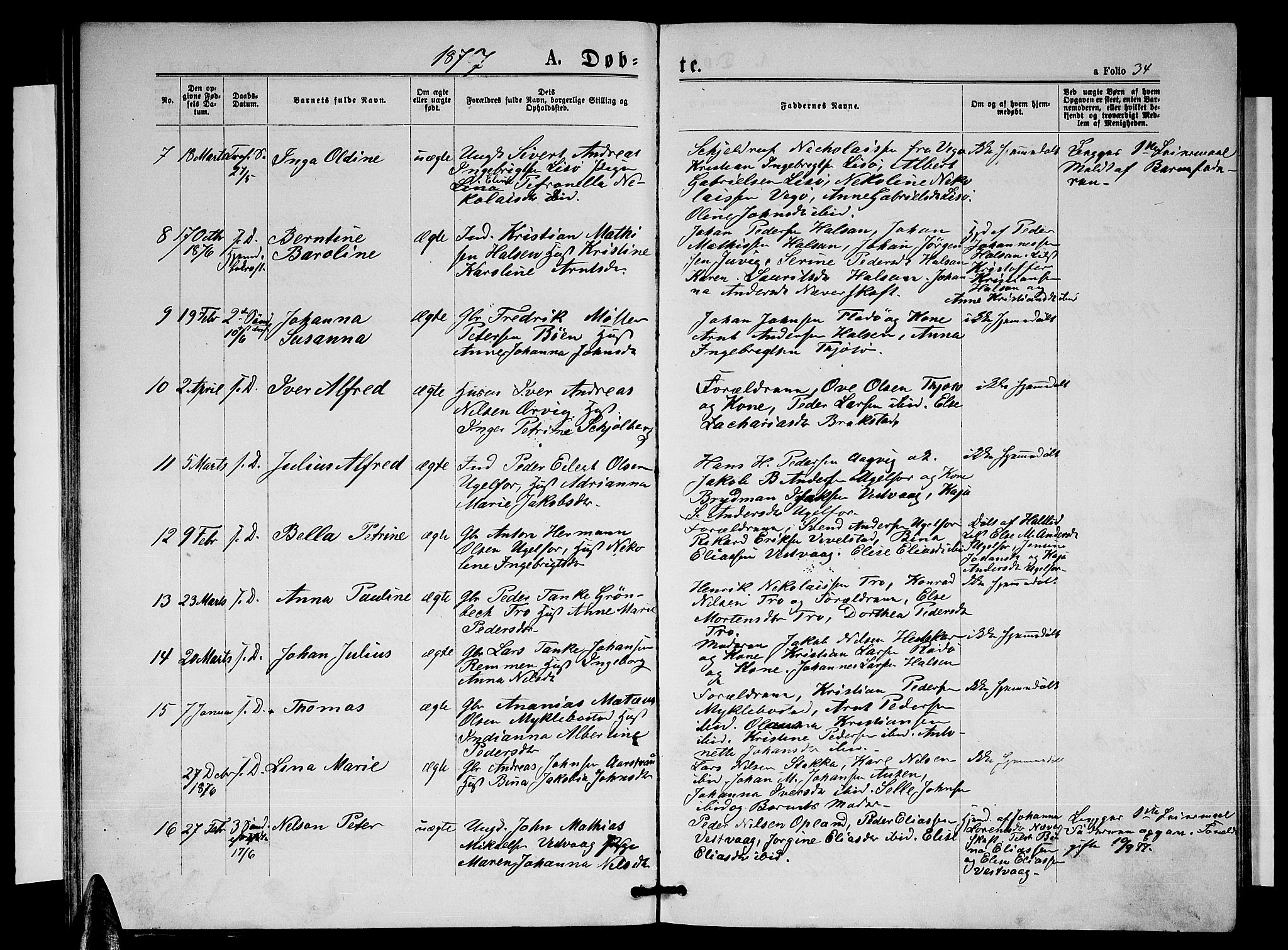 Ministerialprotokoller, klokkerbøker og fødselsregistre - Nordland, AV/SAT-A-1459/817/L0267: Parish register (copy) no. 817C02, 1870-1883, p. 34