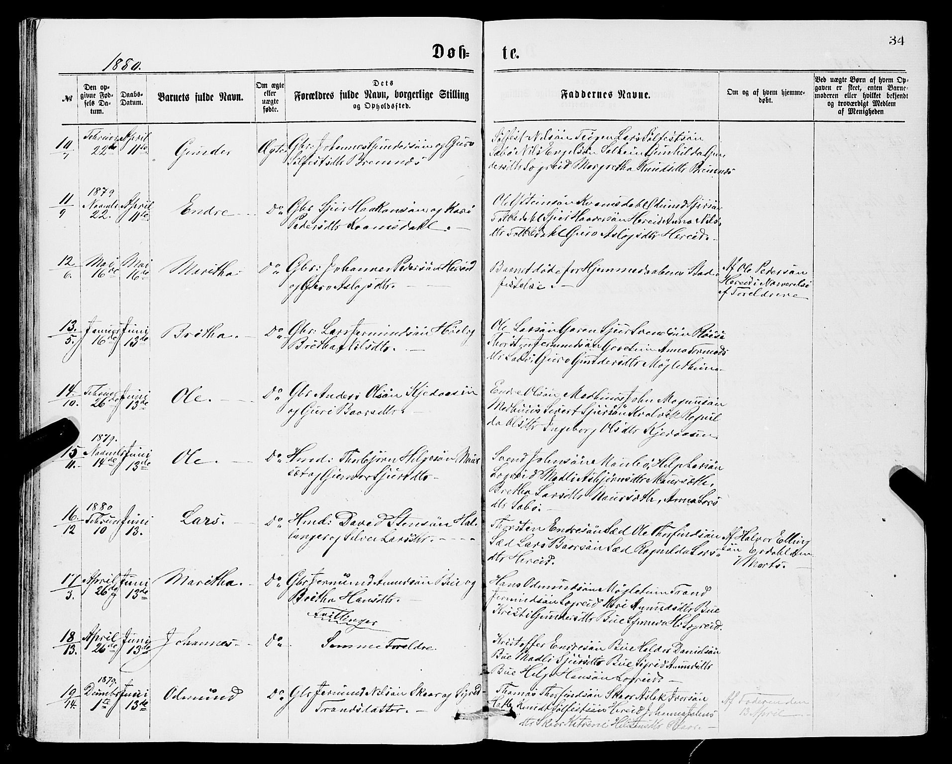 Ullensvang sokneprestembete, SAB/A-78701/H/Hab: Parish register (copy) no. C 2, 1871-1899, p. 34