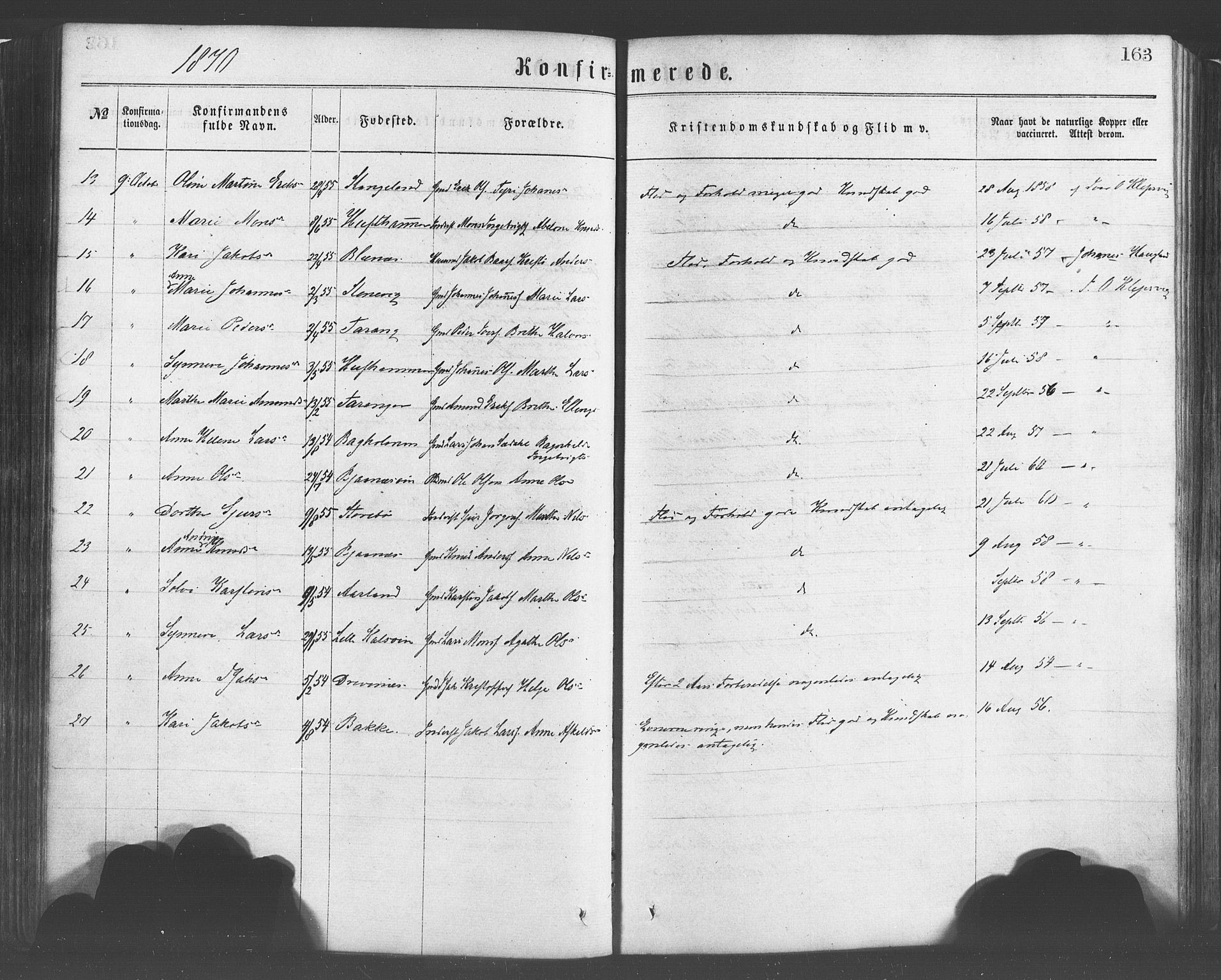 Sund sokneprestembete, AV/SAB-A-99930: Parish register (official) no. A 15, 1867-1881, p. 163