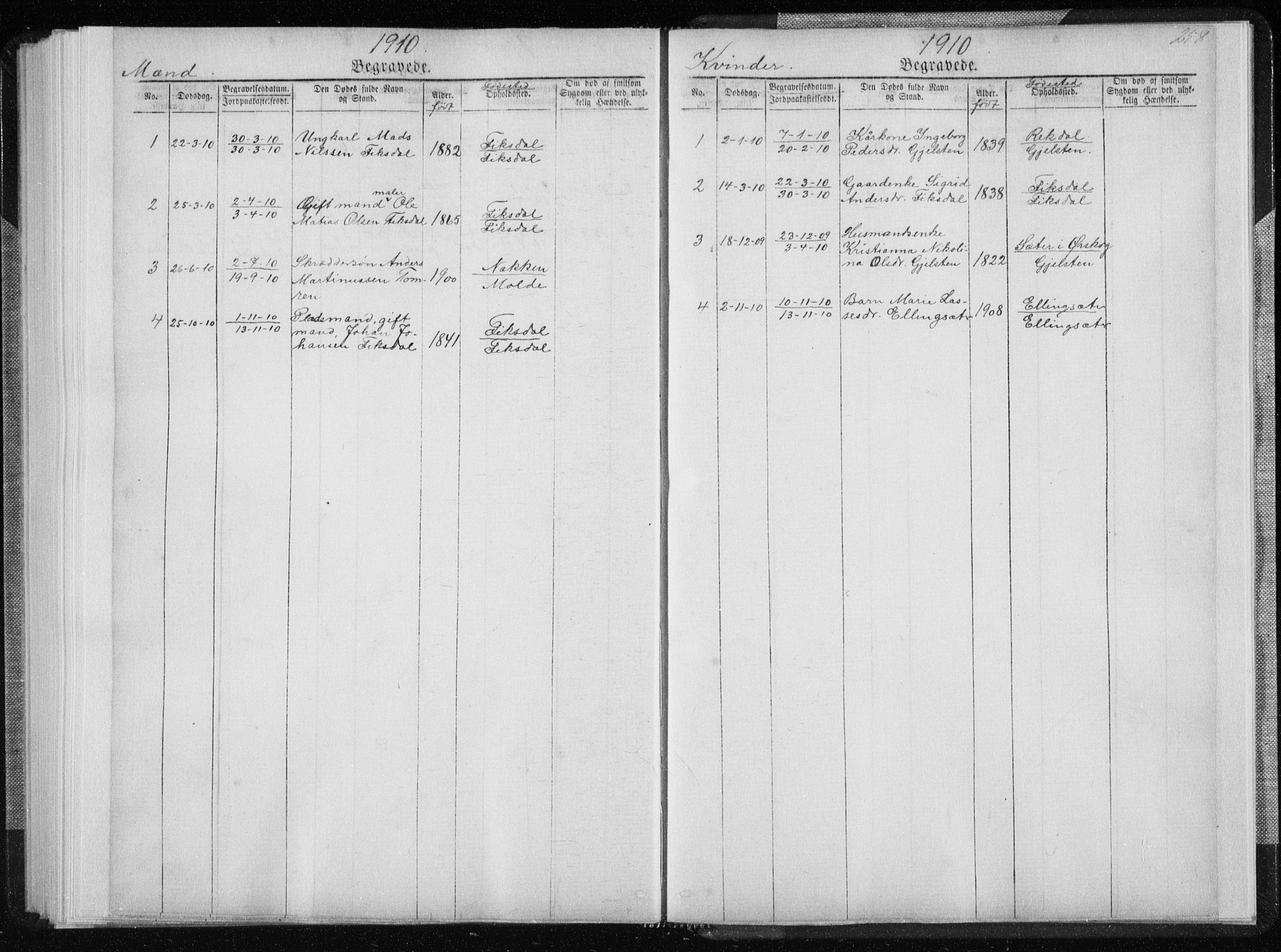 Ministerialprotokoller, klokkerbøker og fødselsregistre - Møre og Romsdal, SAT/A-1454/540/L0541: Parish register (copy) no. 540C01, 1867-1920, p. 258