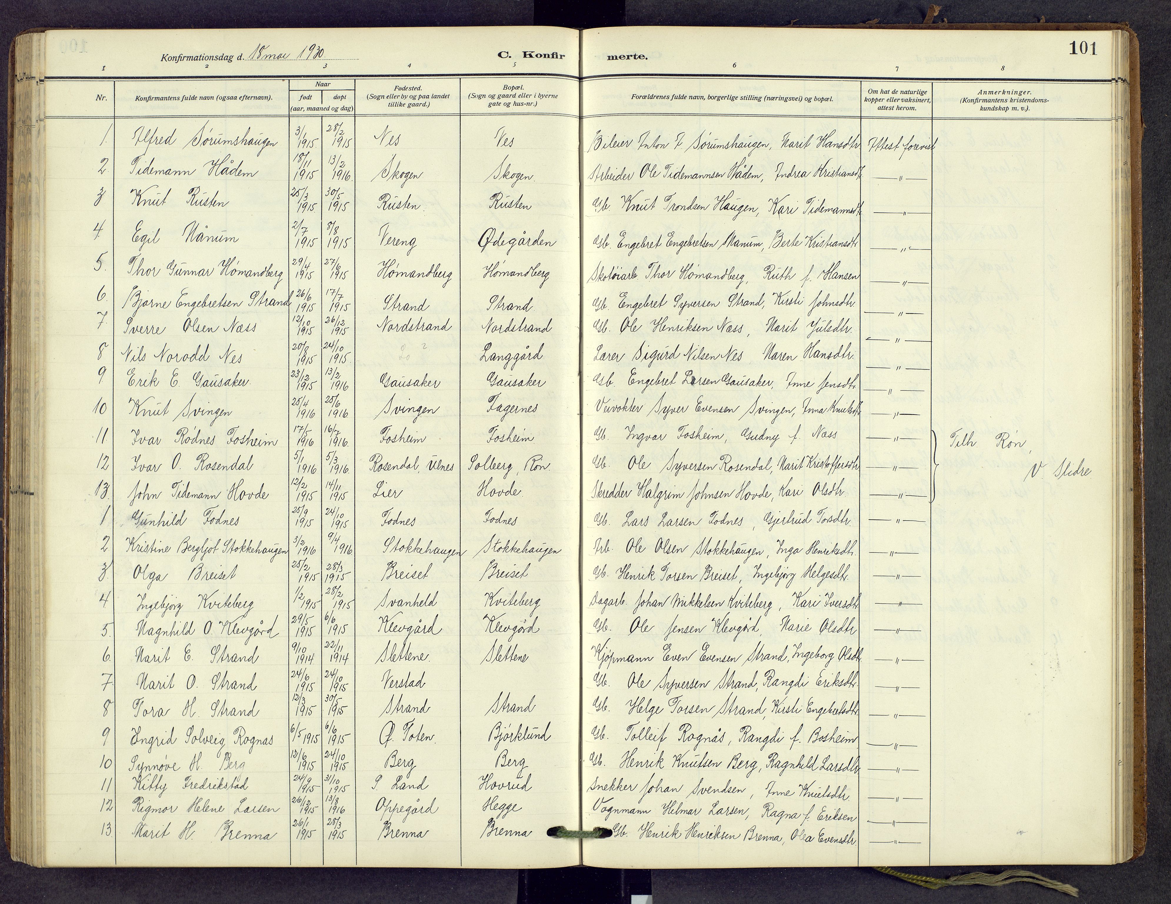 Nord-Aurdal prestekontor, SAH/PREST-132/H/Ha/Hab/L0013: Parish register (copy) no. 13, 1911-1948, p. 101