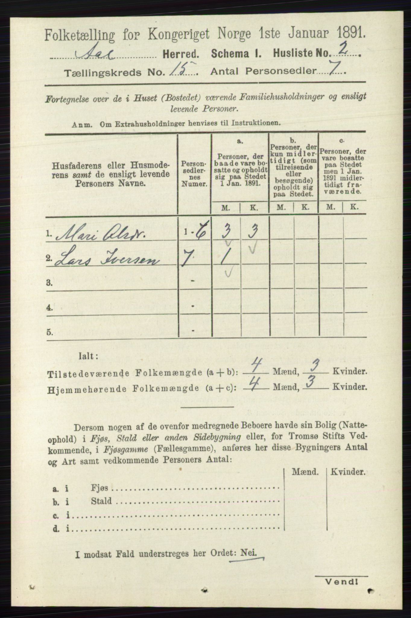 RA, 1891 census for 0619 Ål, 1891, p. 3710