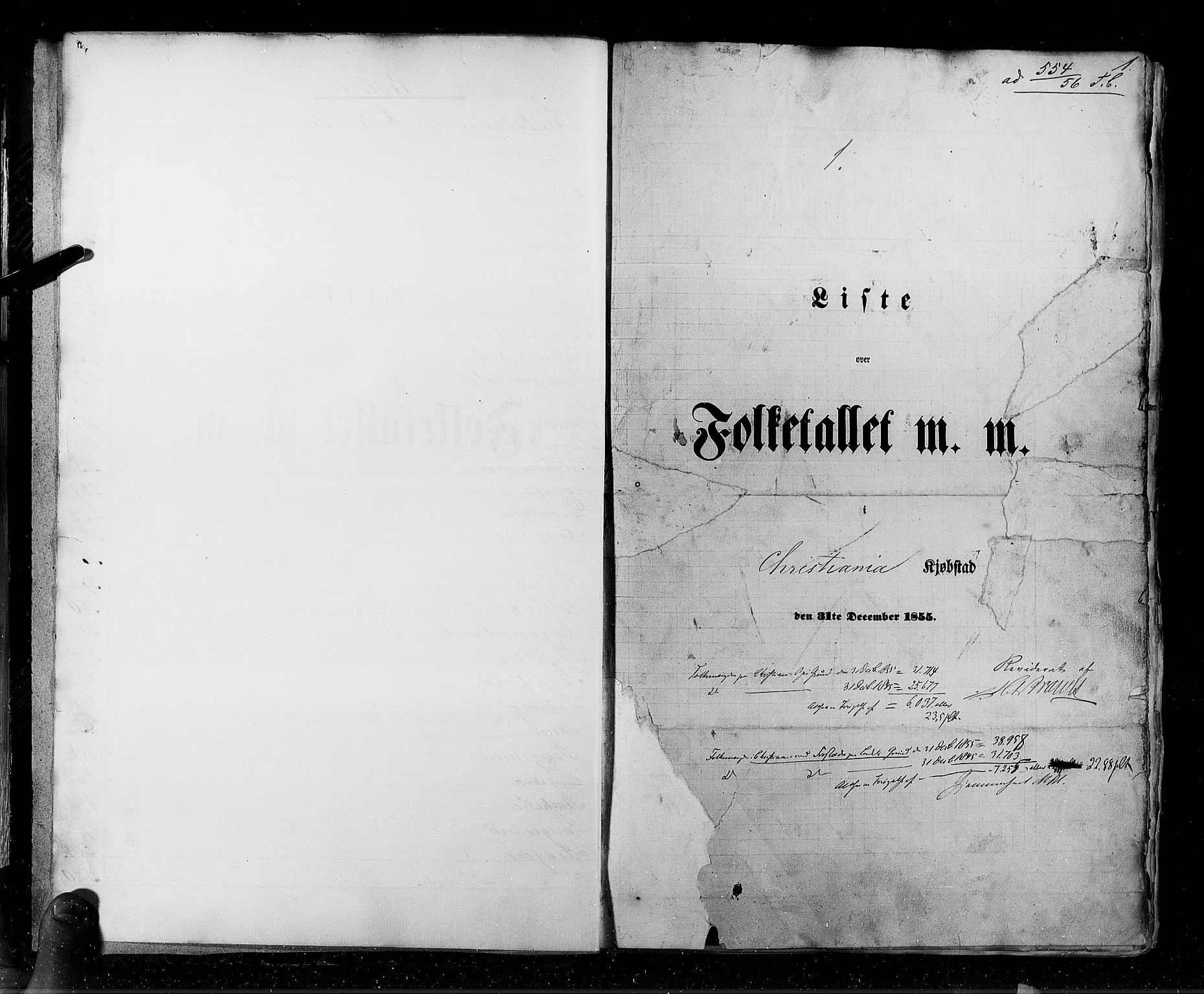 RA, Census 1855, vol. 7: Fredrikshald-Kragerø, 1855, p. 1