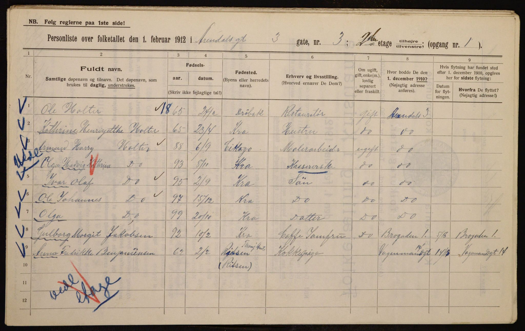 OBA, Municipal Census 1912 for Kristiania, 1912, p. 1894