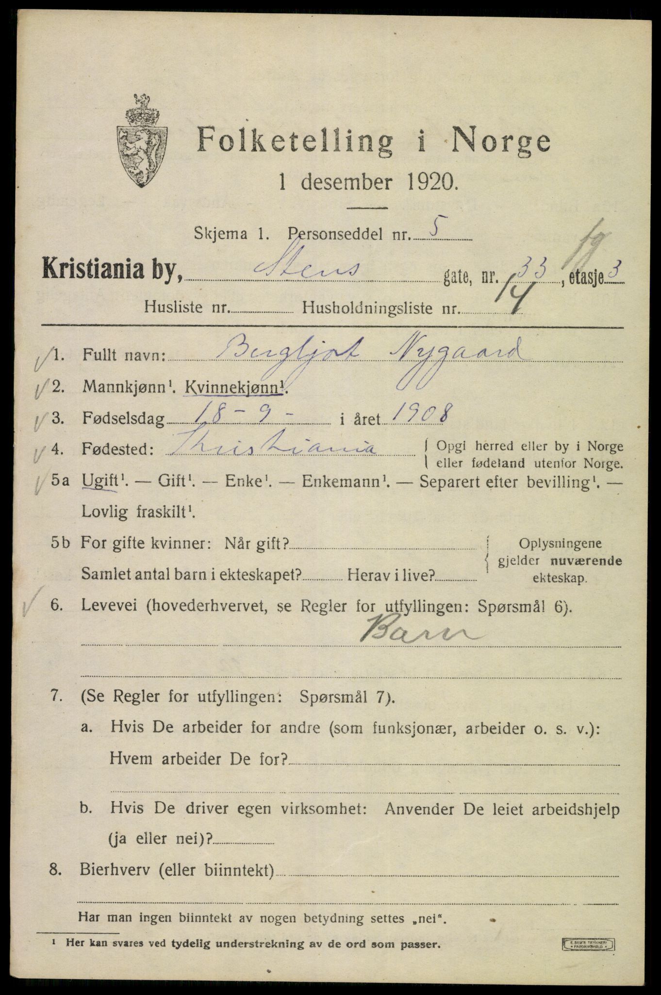 SAO, 1920 census for Kristiania, 1920, p. 542439