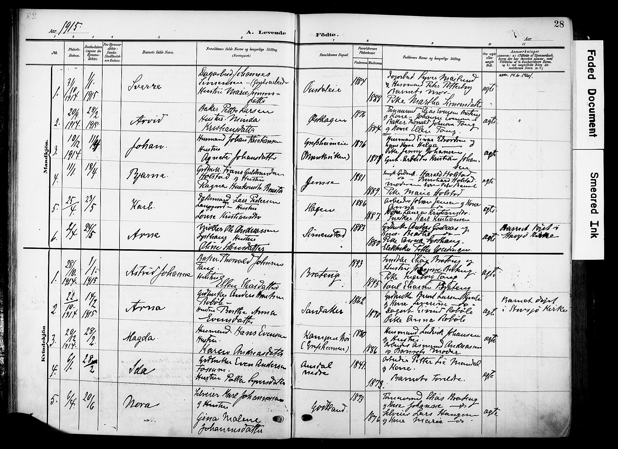 Nes prestekontor, Hedmark, AV/SAH-PREST-020/K/Ka/L0014: Parish register (official) no. 14, 1906-1929, p. 28