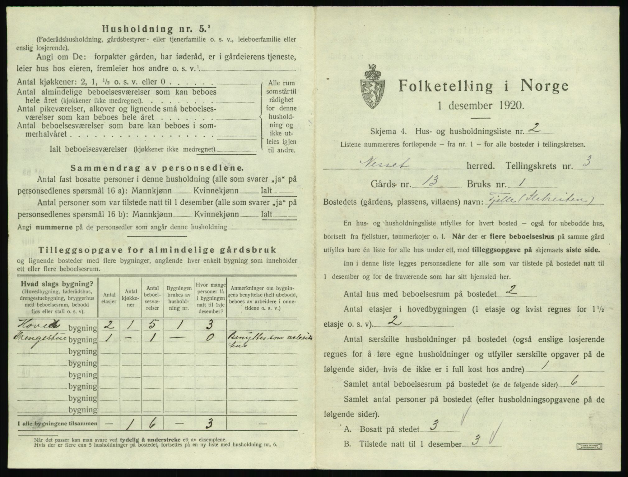 SAT, 1920 census for Nesset, 1920, p. 148