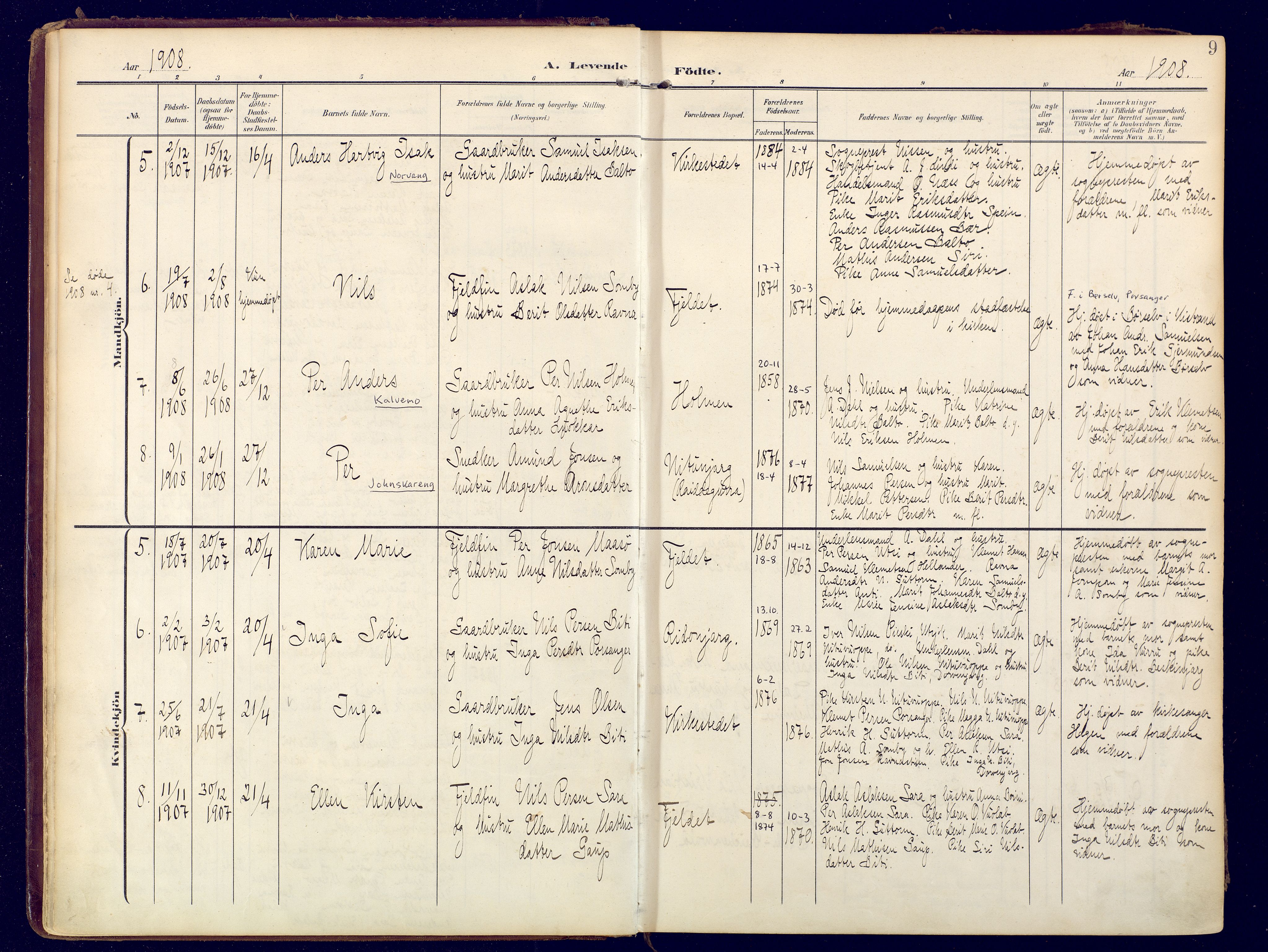 Karasjok sokneprestkontor, SATØ/S-1352/H/Ha: Parish register (official) no. 3, 1907-1926, p. 9