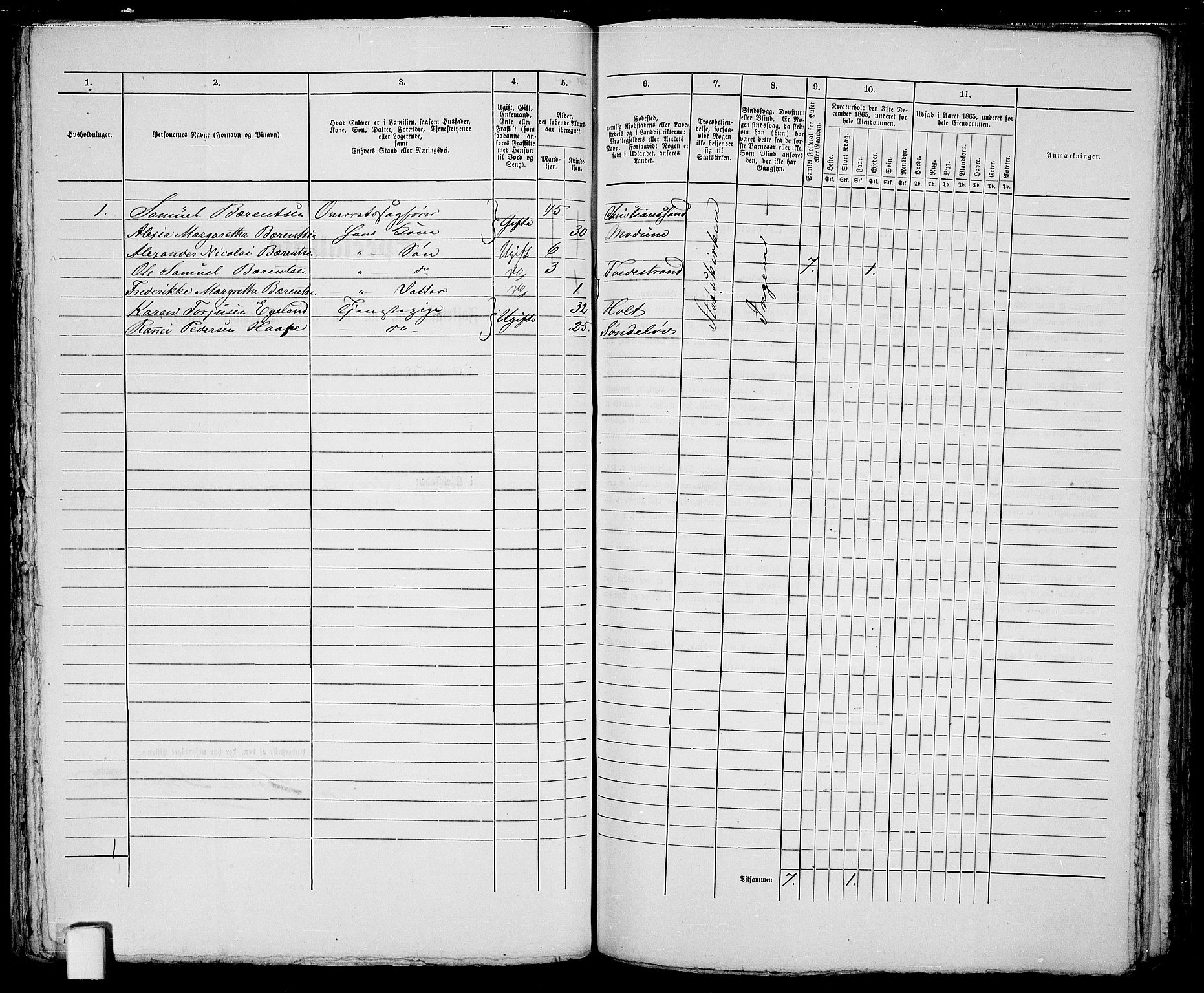 RA, 1865 census for Holt/Tvedestrand, 1865, p. 170