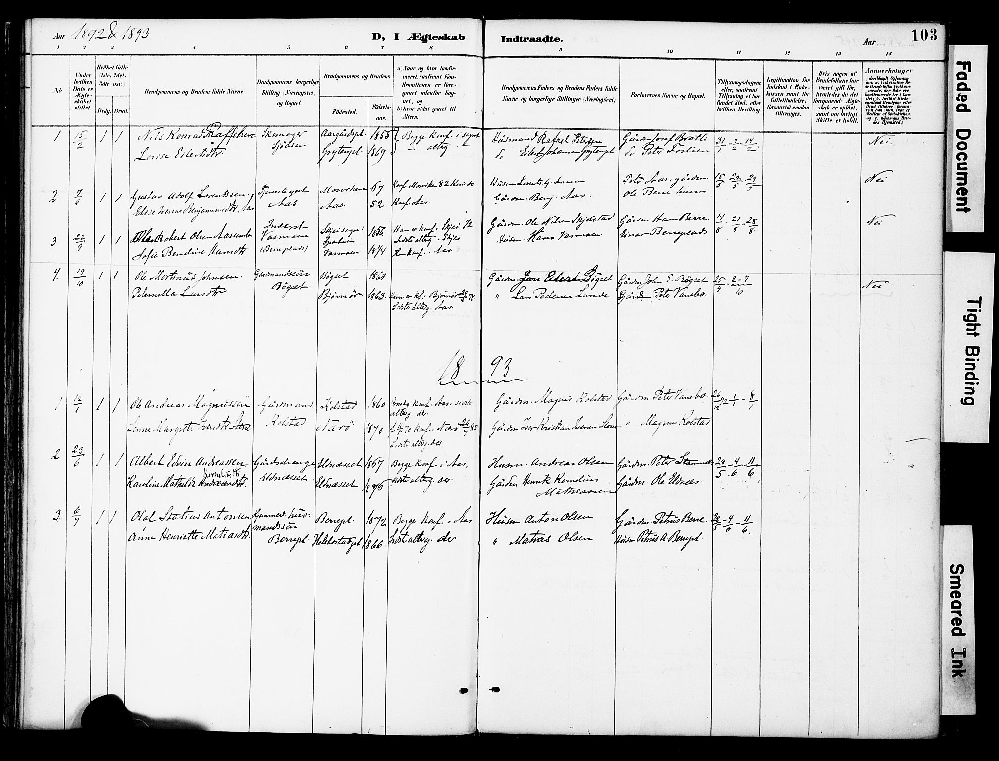 Ministerialprotokoller, klokkerbøker og fødselsregistre - Nord-Trøndelag, AV/SAT-A-1458/742/L0409: Parish register (official) no. 742A02, 1891-1905, p. 103