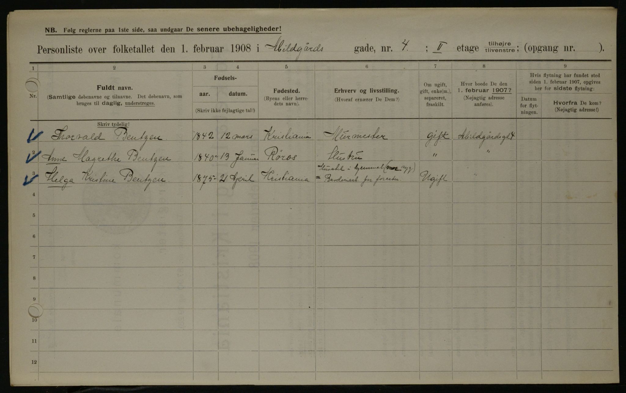 OBA, Municipal Census 1908 for Kristiania, 1908, p. 17