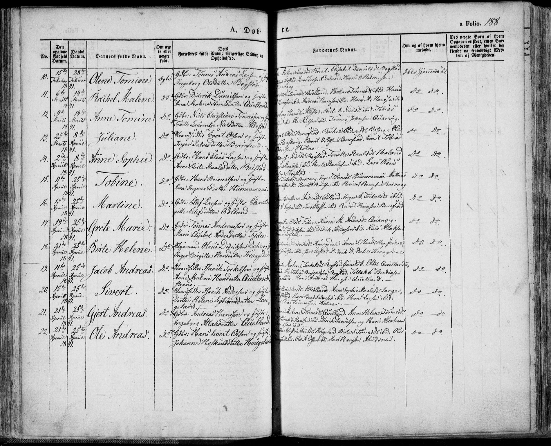 Flekkefjord sokneprestkontor, AV/SAK-1111-0012/F/Fa/Fac/L0003: Parish register (official) no. A 3, 1826-1841, p. 188