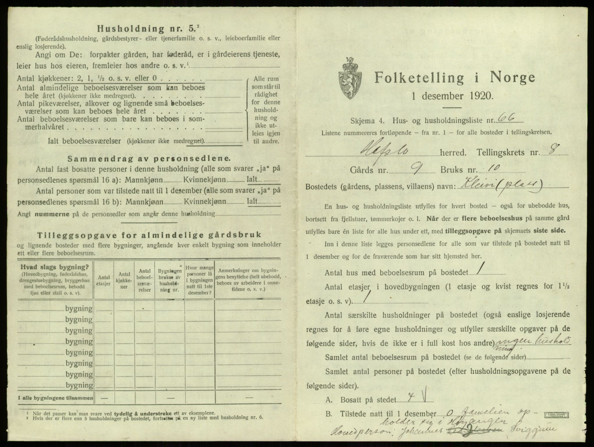 SAB, 1920 census for Hafslo, 1920, p. 997