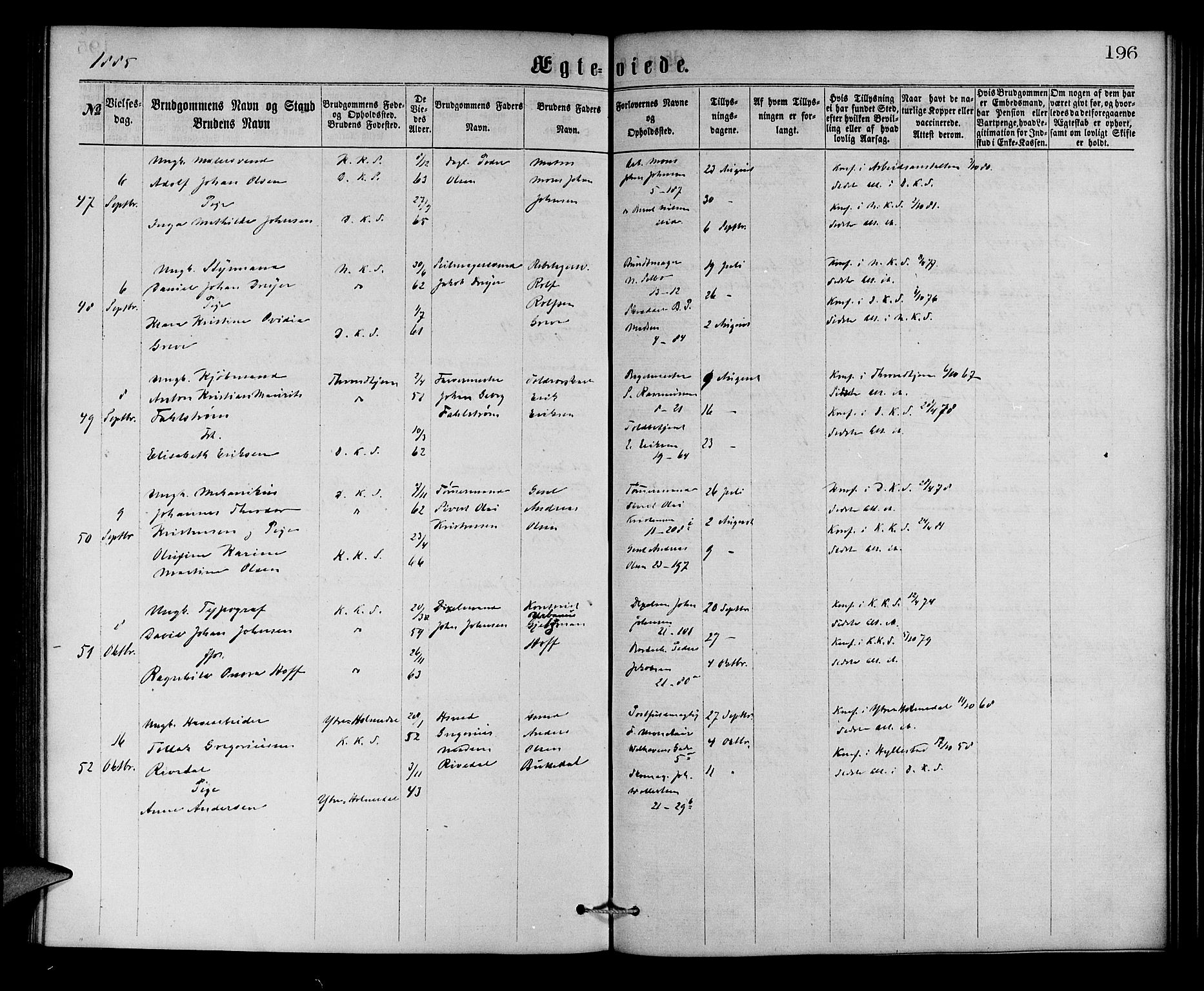 Korskirken sokneprestembete, AV/SAB-A-76101/H/Hab: Parish register (copy) no. D 2, 1867-1886, p. 196