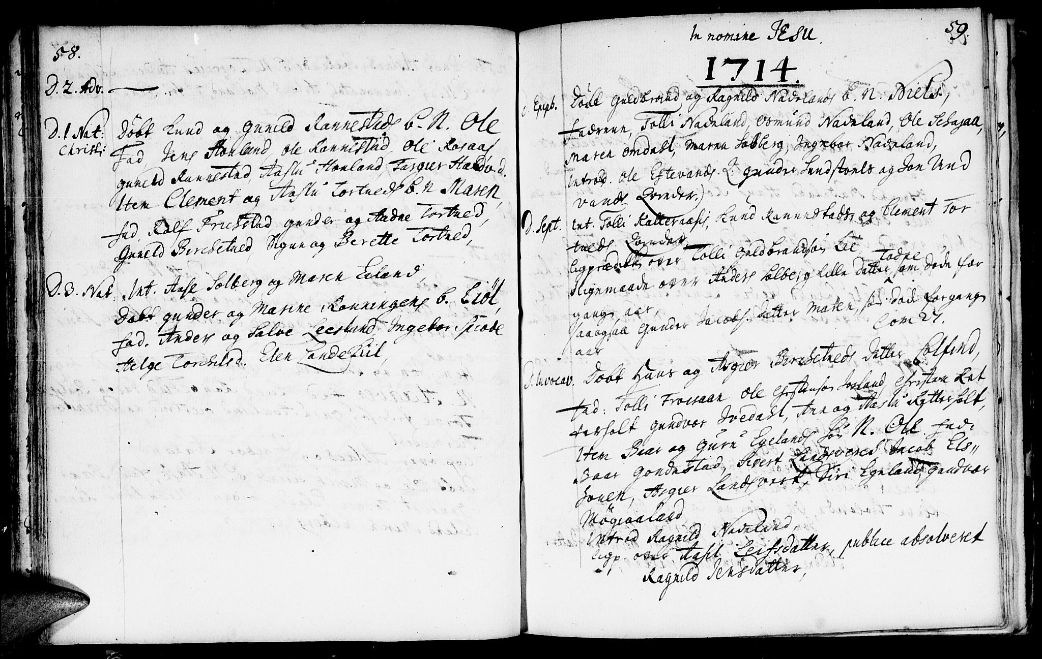 Evje sokneprestkontor, AV/SAK-1111-0008/F/Fa/Fac/L0001: Parish register (official) no. A 1, 1705-1764, p. 58-59