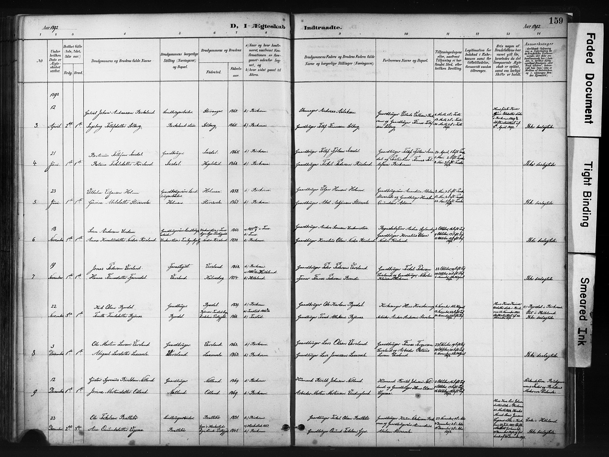 Helleland sokneprestkontor, AV/SAST-A-101810: Parish register (official) no. A 9, 1887-1908, p. 159