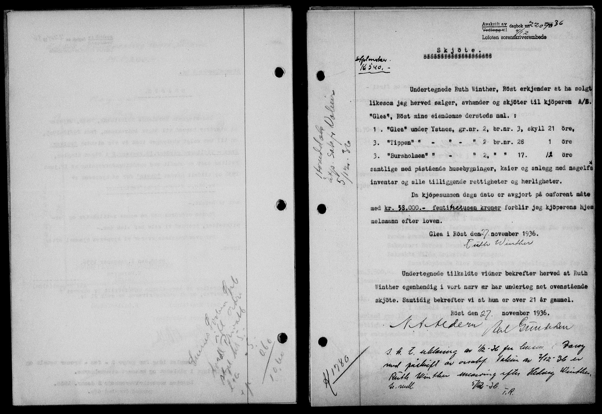 Lofoten sorenskriveri, SAT/A-0017/1/2/2C/L0001a: Mortgage book no. 1a, 1936-1937, Diary no: : 2209/1936